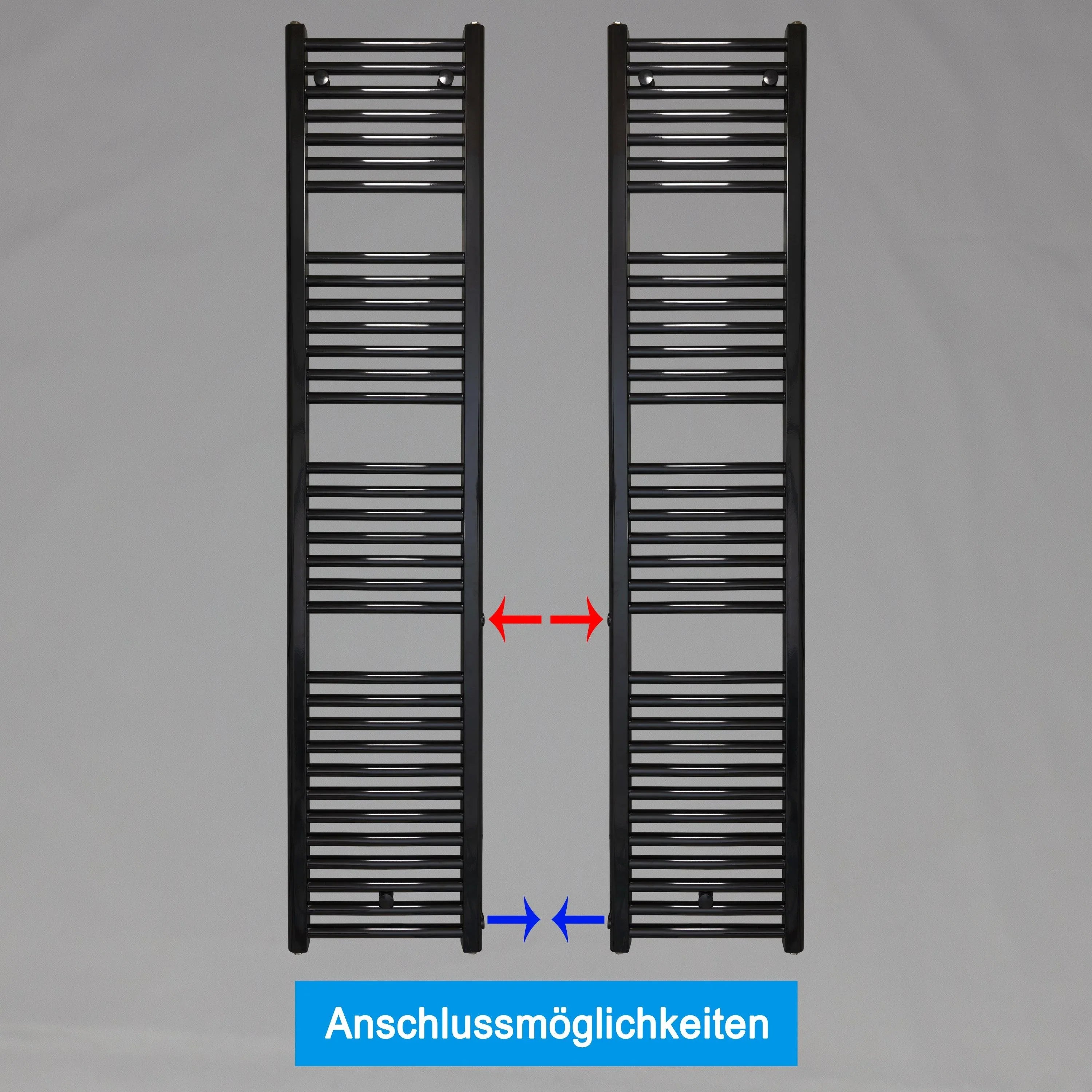 Badheizkörper Austauschheizkörper 1732 x 400 links rechts Seitenanschluss Nabenanschluss seitlicher Anschlussmöglichkeiten 500 540 Renovierung schwarz - heizkoerper.shop