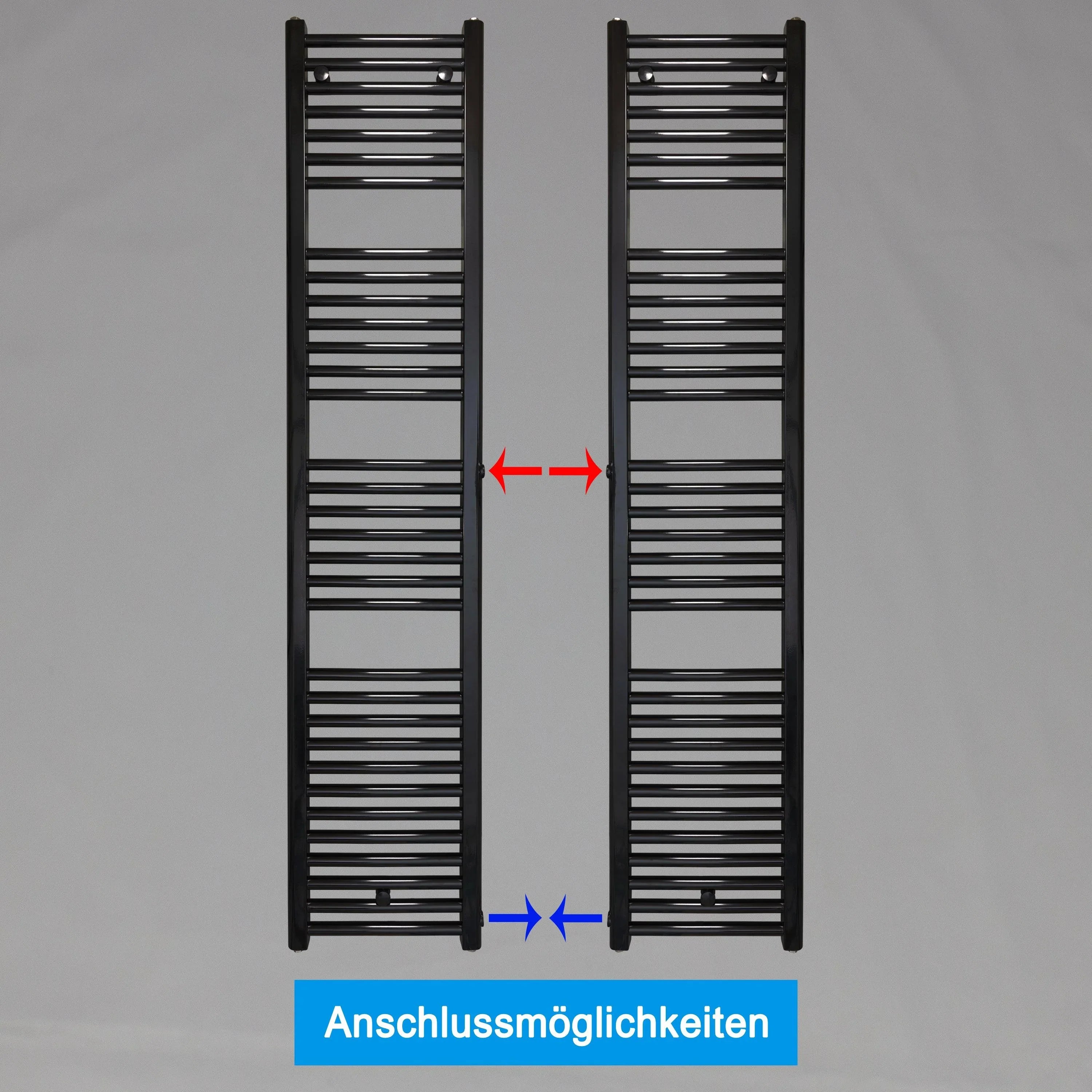 Badheizkörper Austauschheizkörper 1732 x 400 links rechts Seitenanschluss Nabenanschluss seitlicher Anschlussmöglichkeiten 850 Renovierung schwarz - heizkoerper.shop