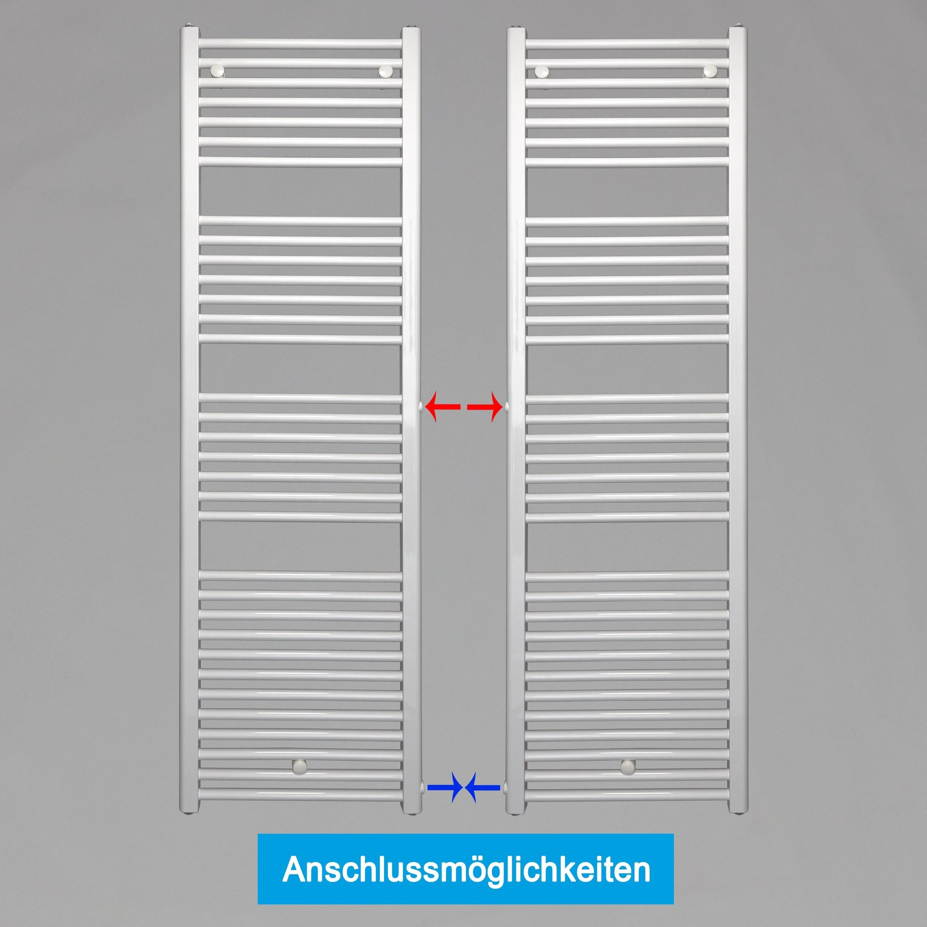 Handtuchheizkörper Austauschheizkörper 1732 x 500 links rechts Seitenanschluss Nabenanschluss seitlicher Anschlussmöglichkeiten 850 Renovierung - heizkoerper.shop