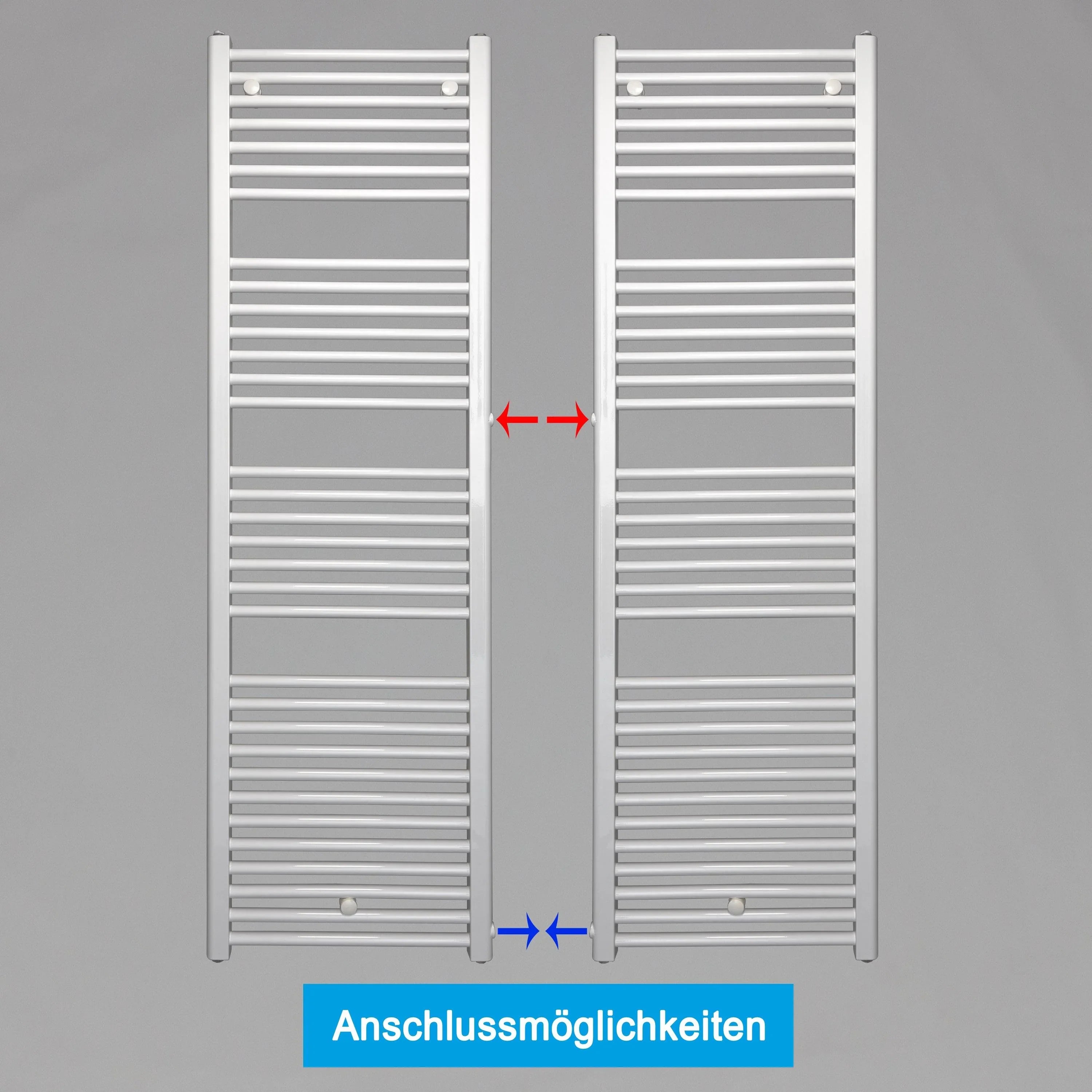 Handtuchheizkörper Austauschheizkörper 1732 x 500 links rechts Seitenanschluss Nabenanschluss seitlicher Anschlussmöglichkeiten 900 940 Renovierung - heizkoerper.shop