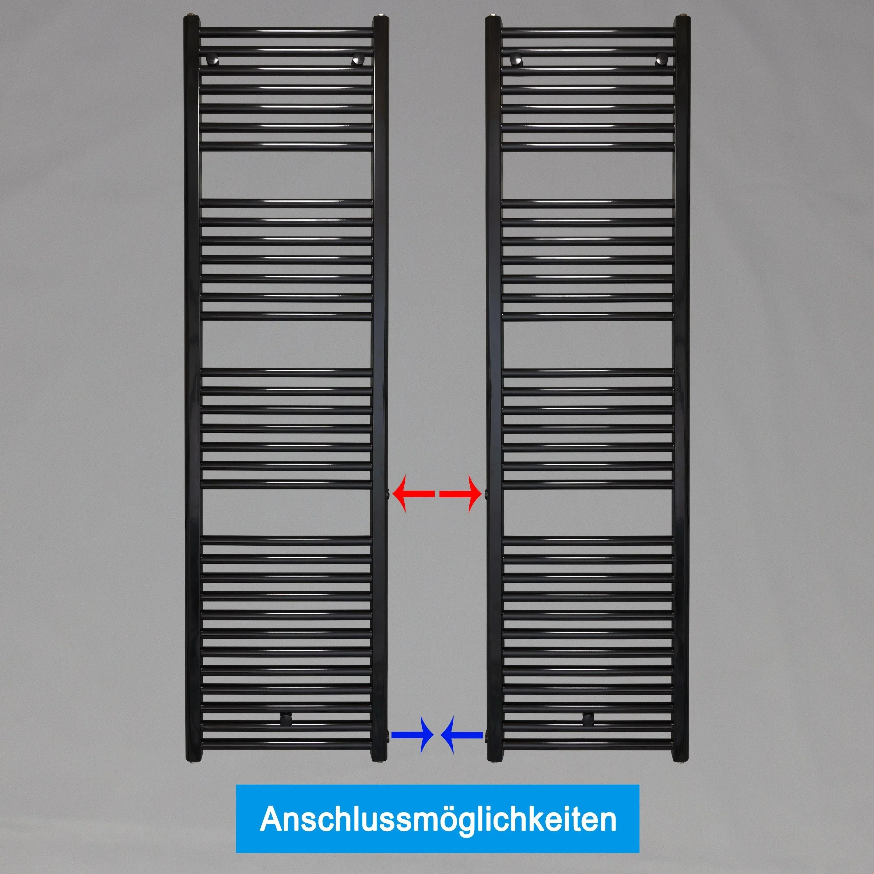 Badheizkörper Austauschheizkörper 1732 x 500 links rechts Seitenanschluss Nabenanschluss seitlicher Anschlussmöglichkeiten 500 540 Renovierung schwarz - heizkoerper.shop