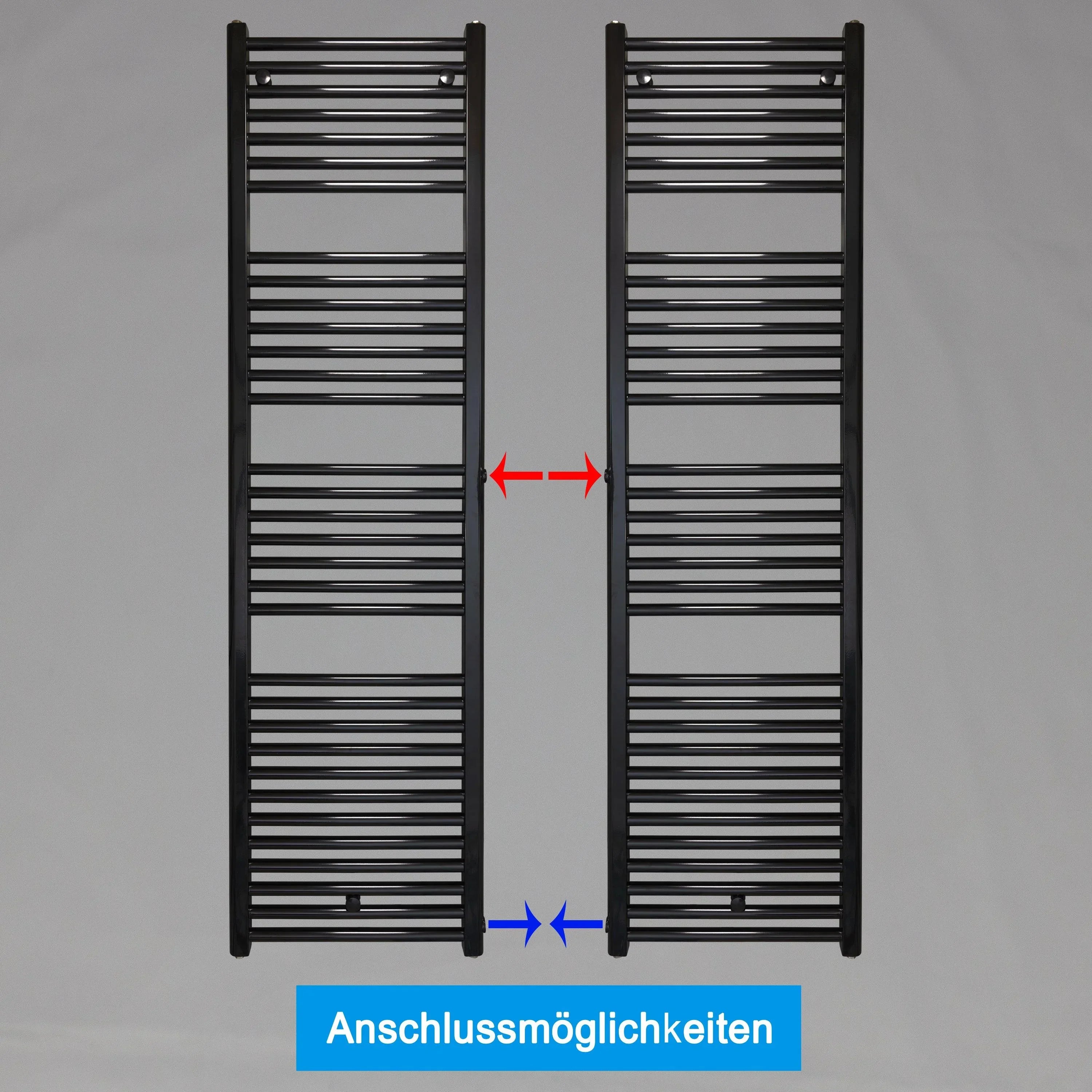 Badheizkörper Austauschheizkörper 1732 x 500 links rechts Seitenanschluss Nabenanschluss seitlicher Anschlussmöglichkeiten 850 Renovierung schwarz - heizkoerper.shop