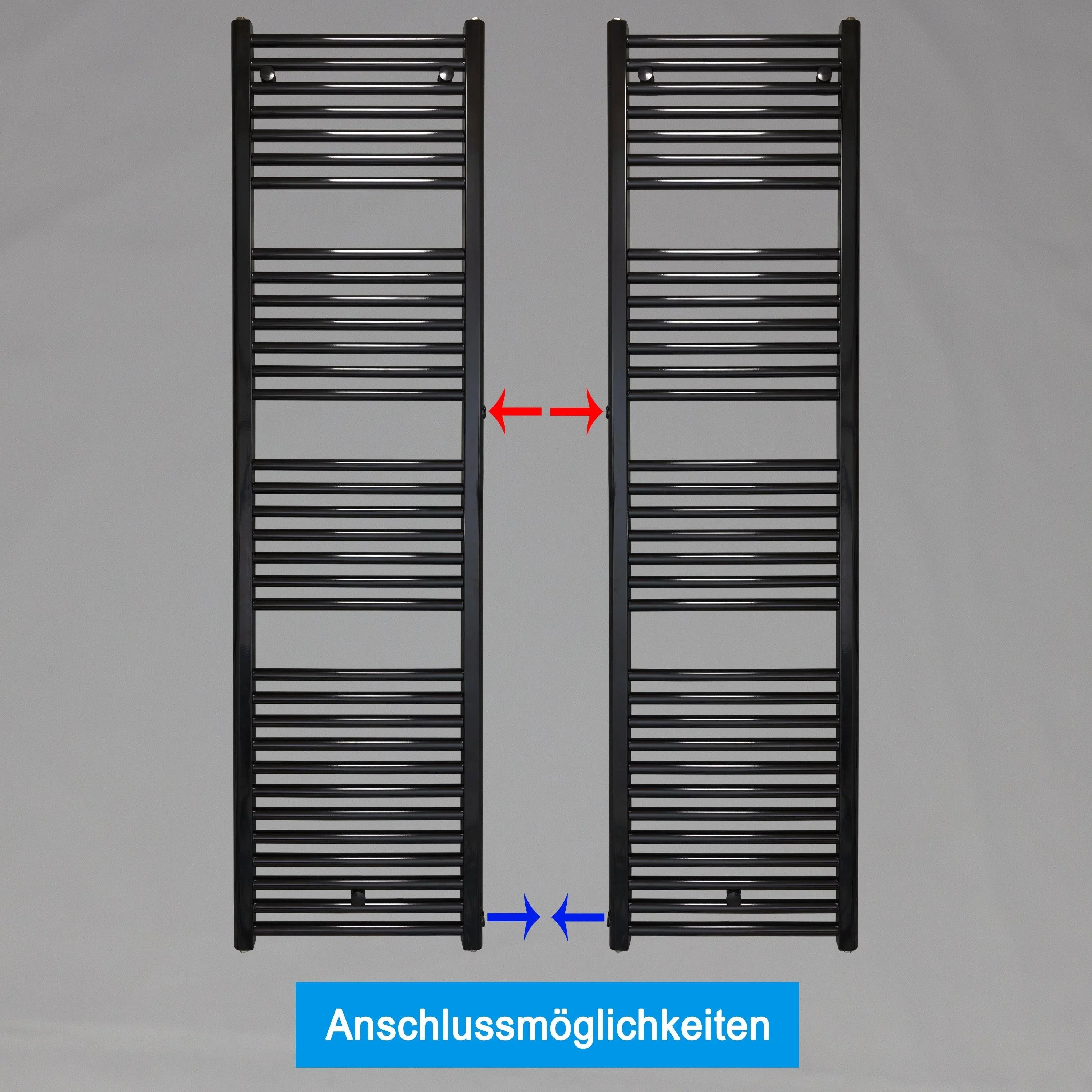 Badheizkörper Austauschheizkörper 1732 x 500 links rechts Seitenanschluss Nabenanschluss seitlicher Anschlussmöglichkeiten 900 940 Renovierung schwarz - heizkoerper.shop