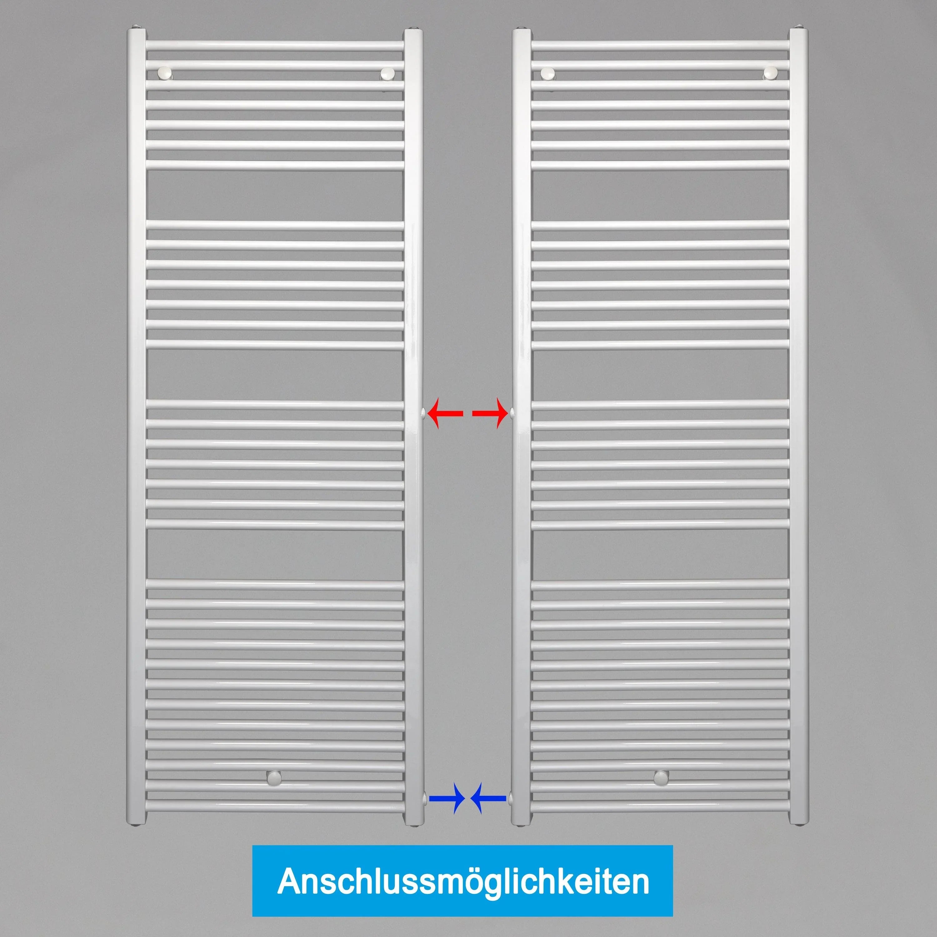 Handtuchheizkörper Austauschheizkörper 1732 x 600 links rechts Seitenanschluss Nabenanschluss seitlicher Anschlussmöglichkeiten 850 Renovierung - heizkoerper.shop