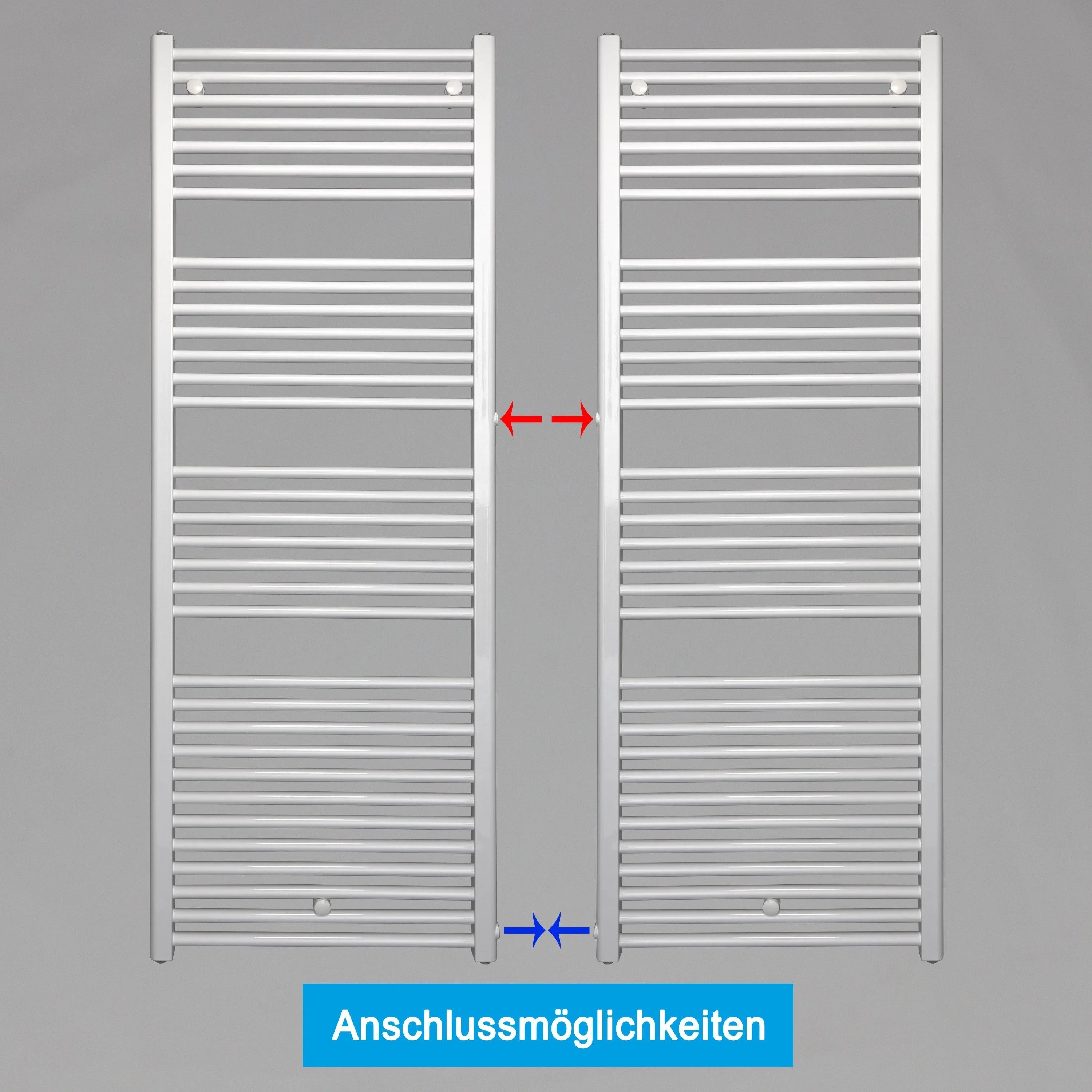 Handtuchheizkörper Austauschheizkörper 1732 x 600 links rechts Seitenanschluss Nabenanschluss seitlicher Anschlussmöglichkeiten 900 940 Renovierung - heizkoerper.shop