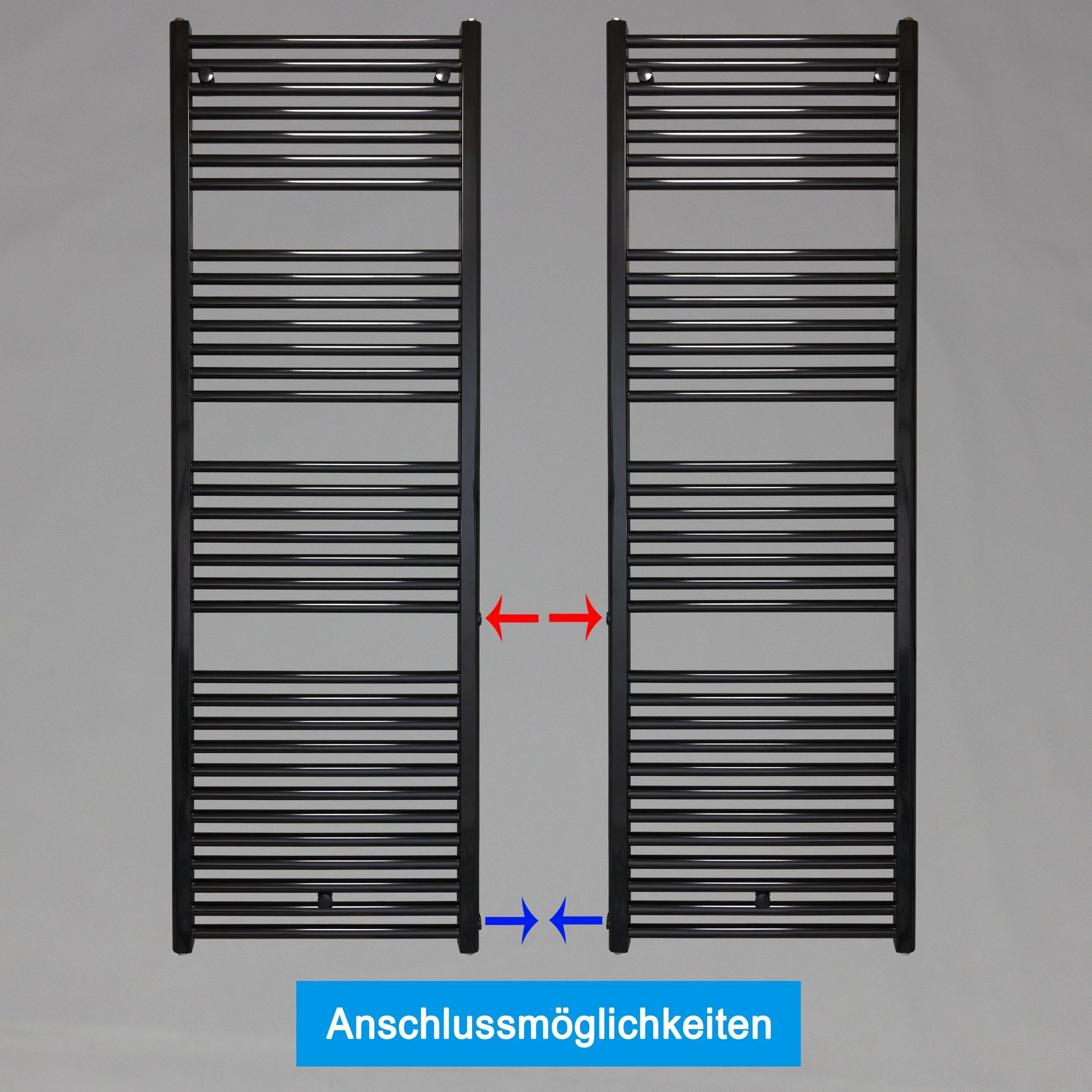 Badheizkörper Austauschheizkörper 1732 x 600 links rechts Seitenanschluss Nabenanschluss seitlicher Anschlussmöglichkeiten 500 540 Renovierung schwarz - heizkoerper.shop