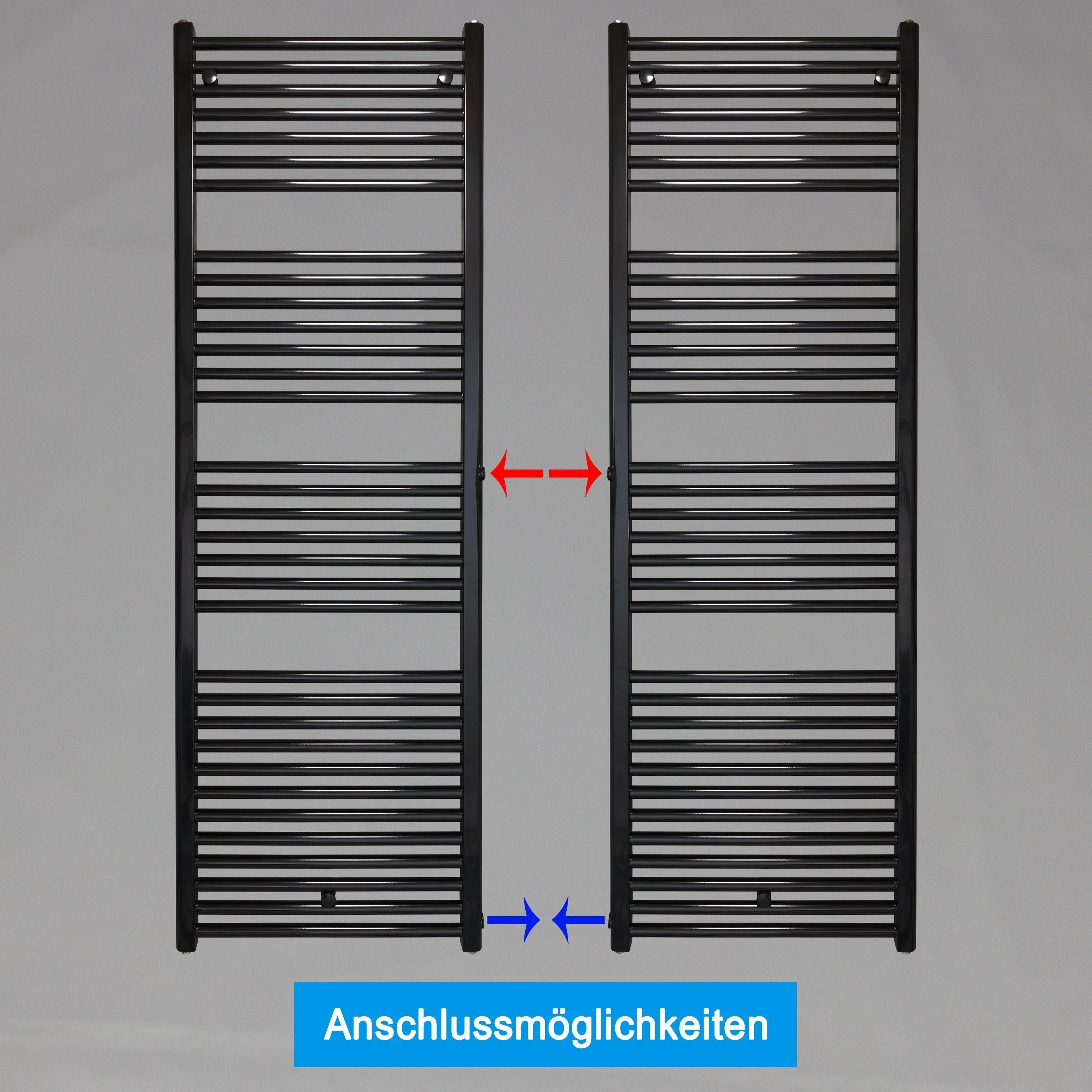 Badheizkörper Austauschheizkörper 1732 x 600 links rechts Seitenanschluss Nabenanschluss seitlicher Anschlussmöglichkeiten 850 Renovierung schwarz - heizkoerper.shop