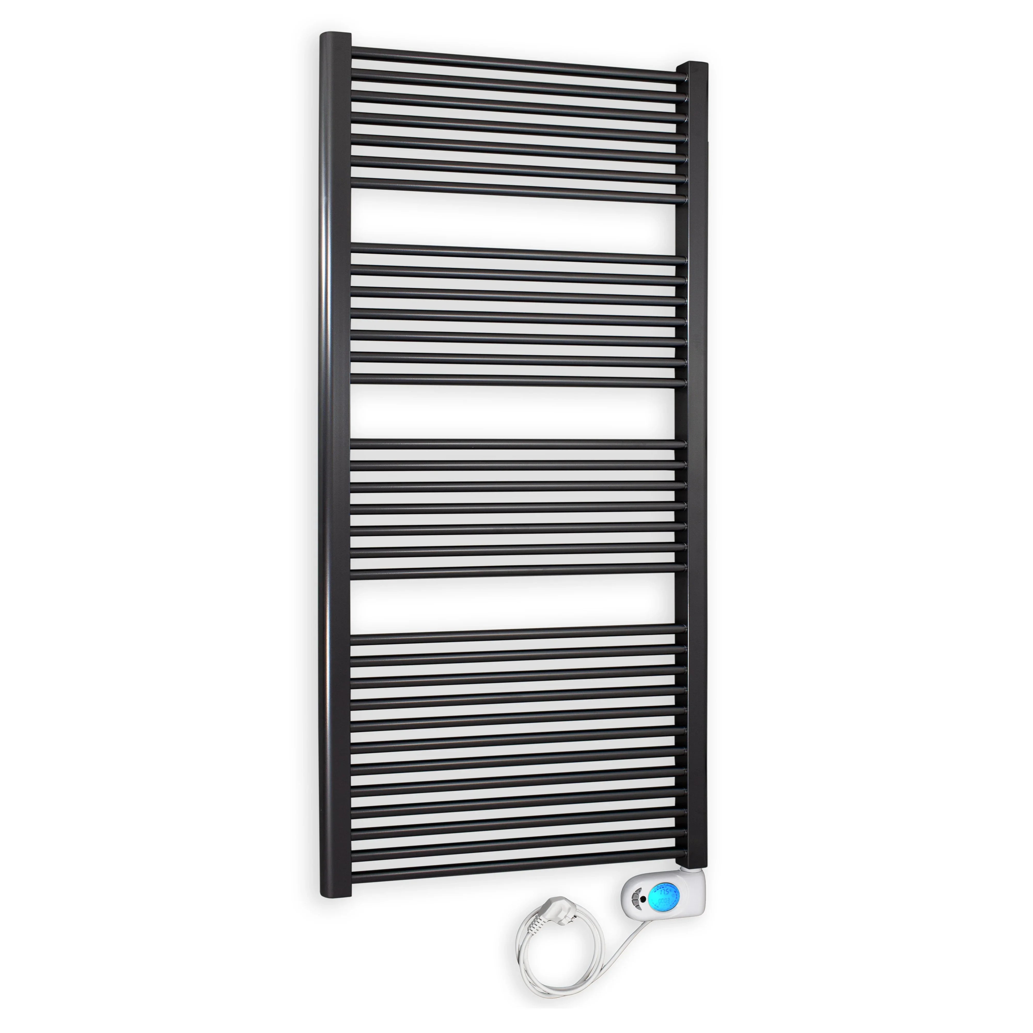 Badheizkörper gerade mit digitalem Thermotimer 1732 x 600 anthrazit Elektroheizkörper Handtuchwärmer elektrischer Handtuchhalter - heizkoerper.shop