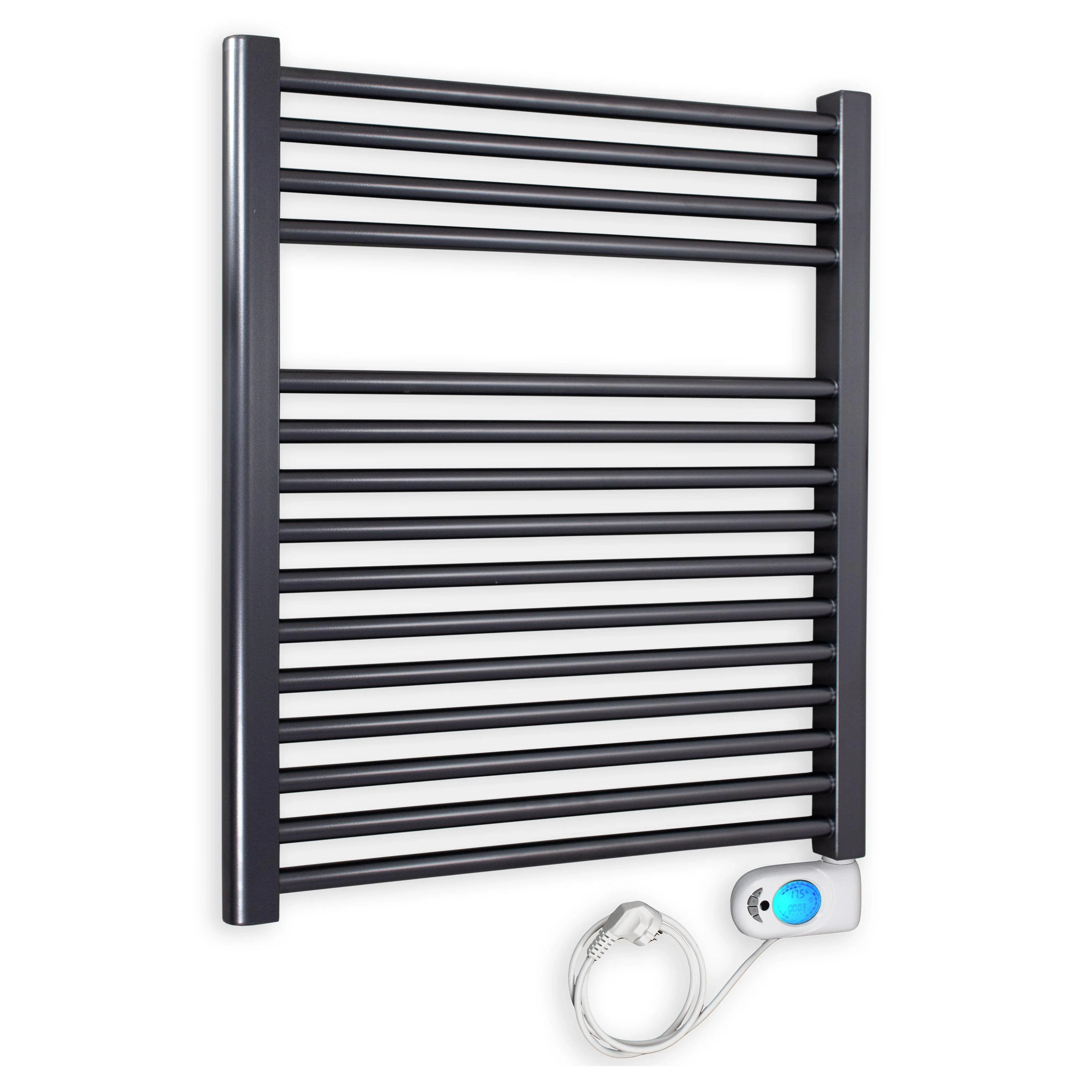 Badheizkörper gerade mit digitalem Thermotimer 764 x 750 anthrazit Elektroheizkörper Handtuchwärmer elektrischer Handtuchhalter - heizkoerper.shop