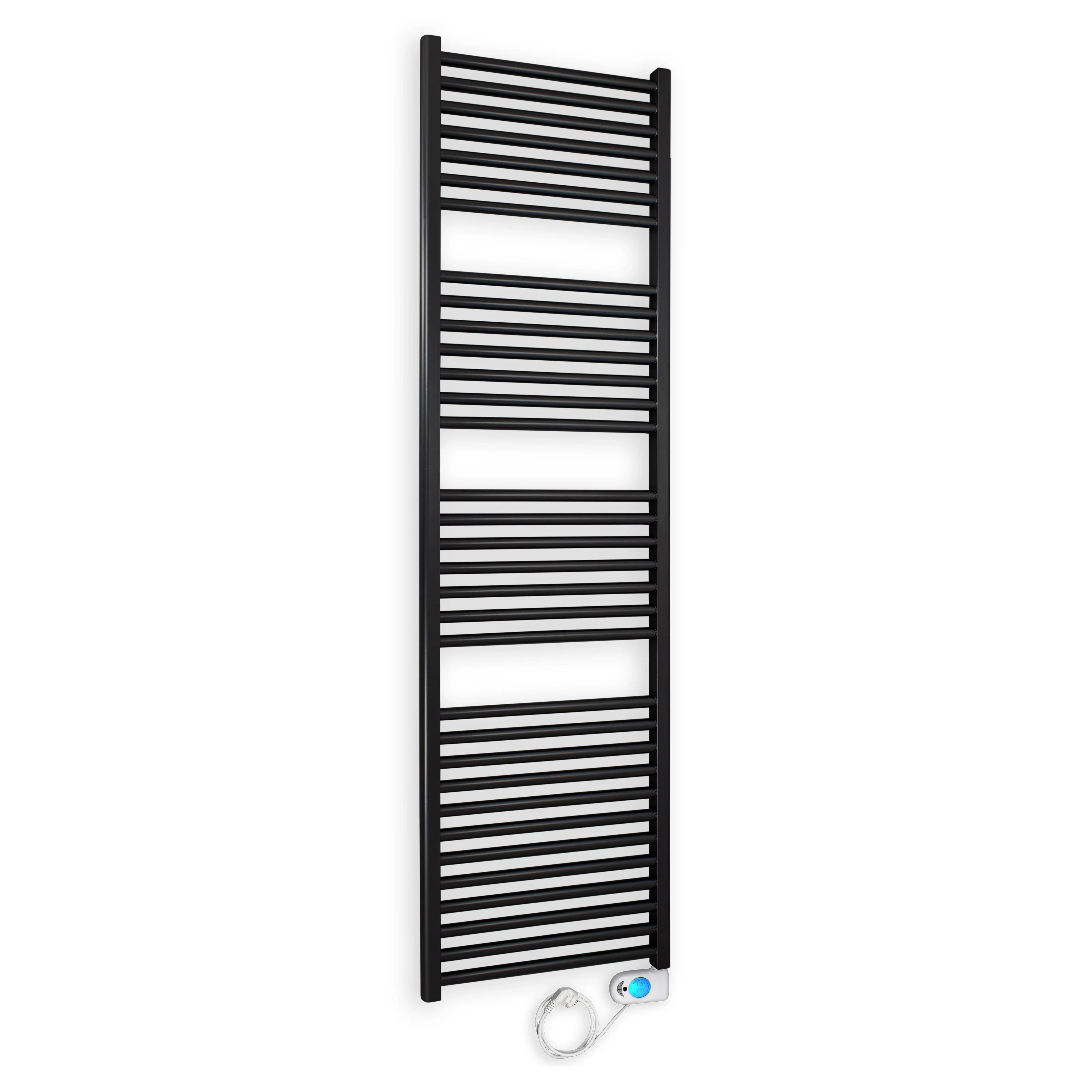Badheizkörper gerade mit digitalem Thermotimer 1732 x 400 schwarz Elektroheizkörper Handtuchwärmer elektrischer Handtuchhalter - heizkoerper.shop