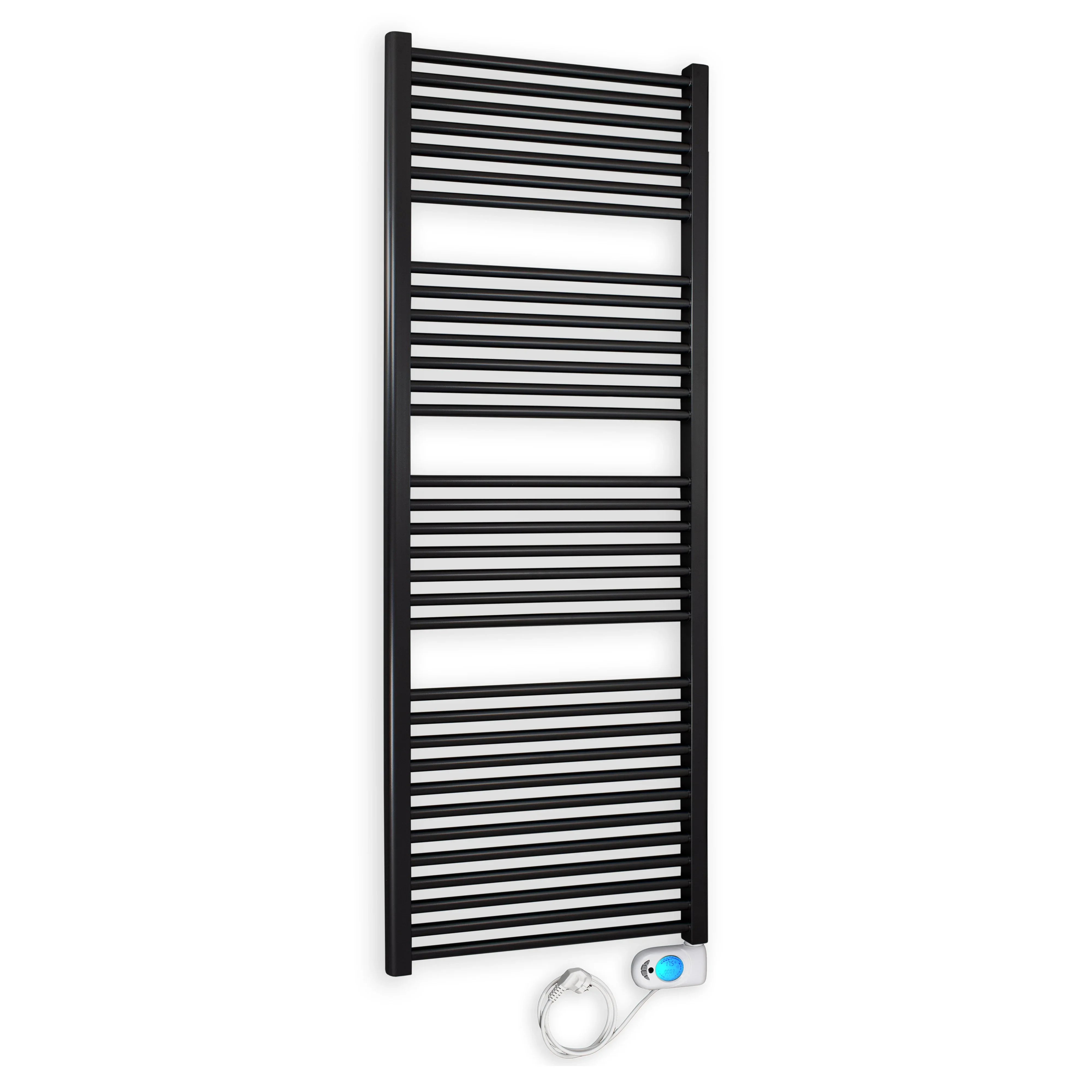 Badheizkörper gerade mit digitalem Thermotimer 1732 x 500 schwarz Elektroheizkörper Handtuchwärmer elektrischer Handtuchhalter - heizkoerper.shop