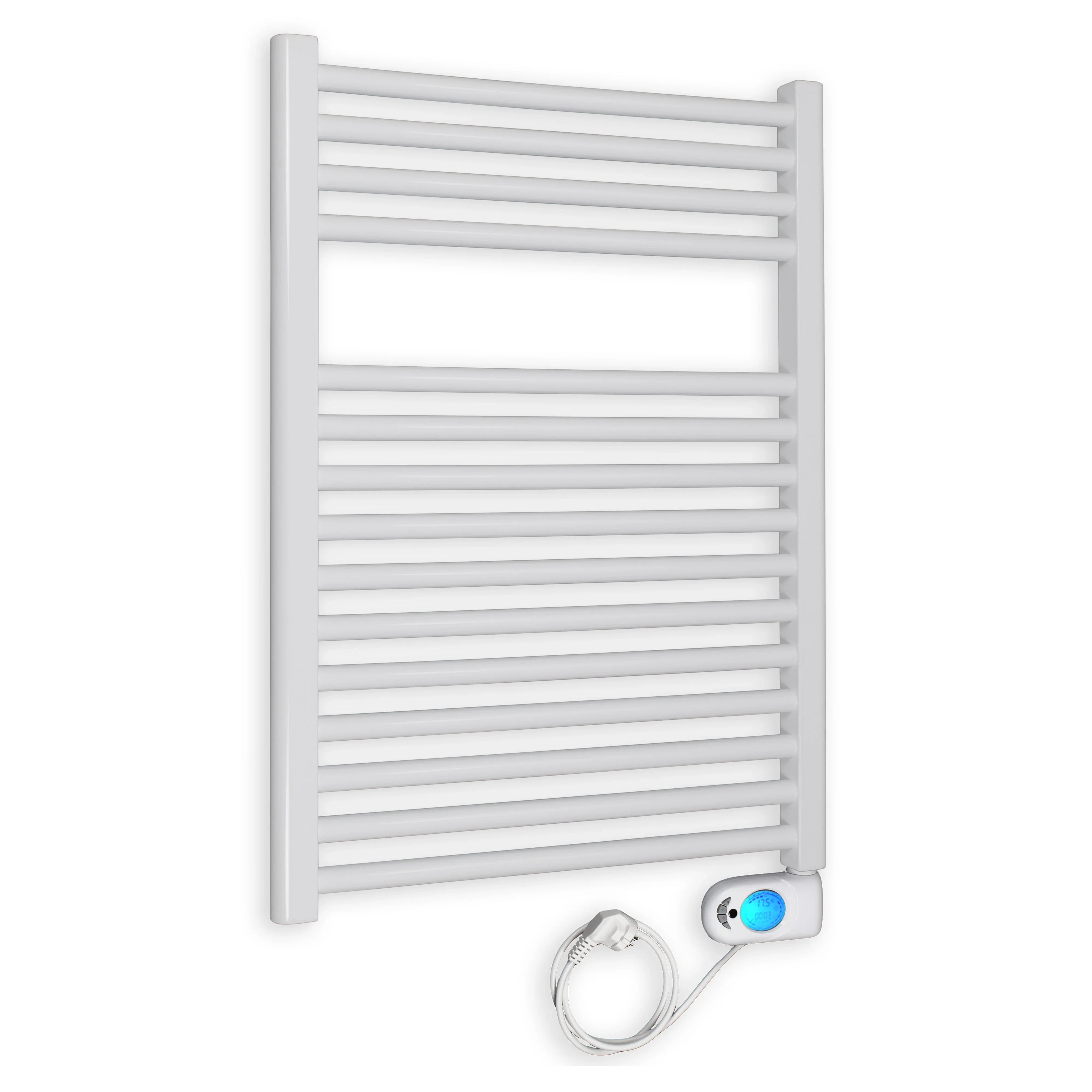 Badheizkörper gerade mit digitalem Thermotimer 764 x 600 weiß Elektroheizkörper Handtuchwärmer elektrischer Handtuchhalter - heizkoerper.shop