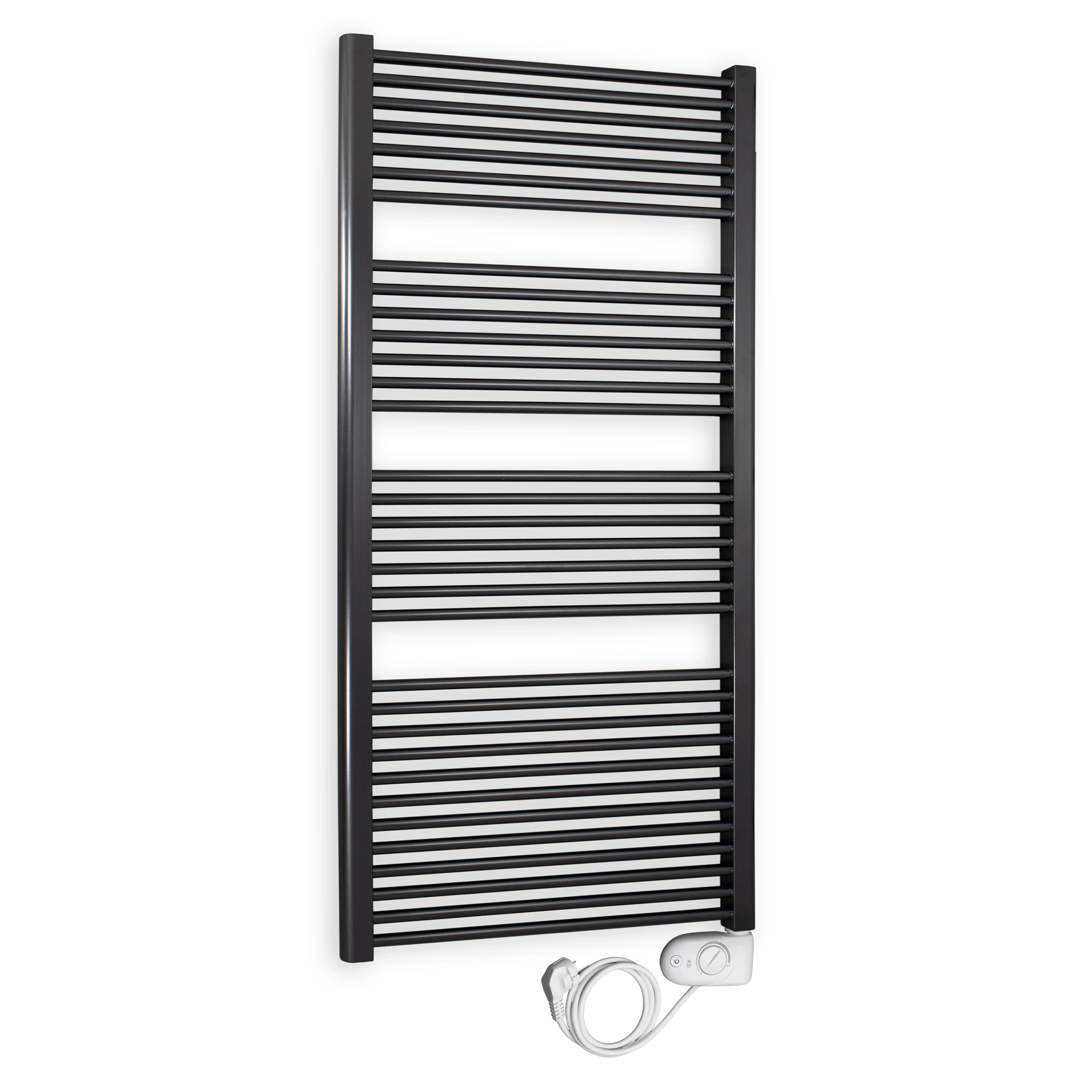 Badheizkörper gerade mit analogem Thermostat 1732 x 600 anthrazit Elektroheizkörper Handtuchwärmer elektrischer Handtuchhalter - heizkoerper.shop