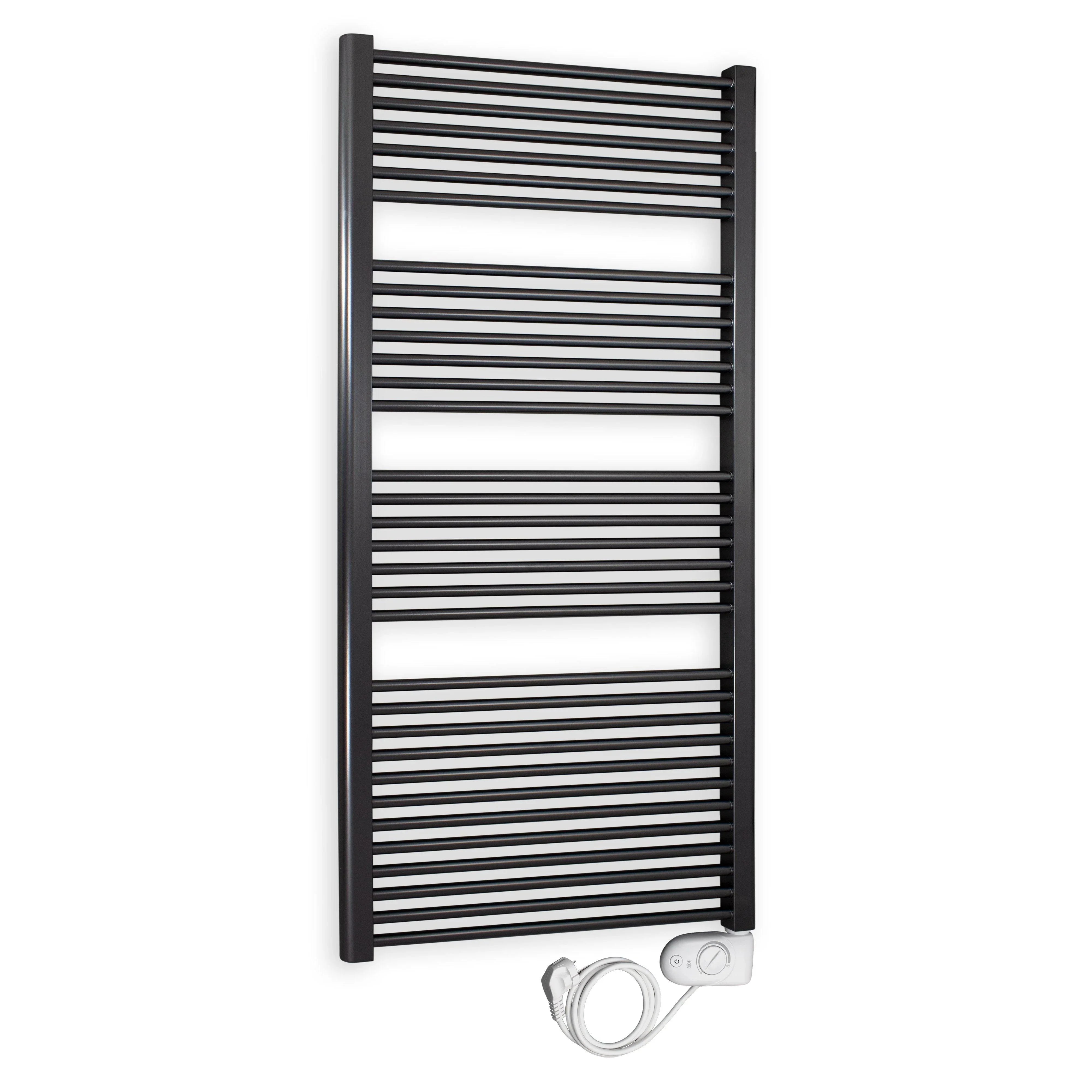 Badheizkörper gerade mit analogem Thermostat 1732 x 600 anthrazit Elektroheizkörper Handtuchwärmer elektrischer Handtuchhalter - heizkoerper.shop