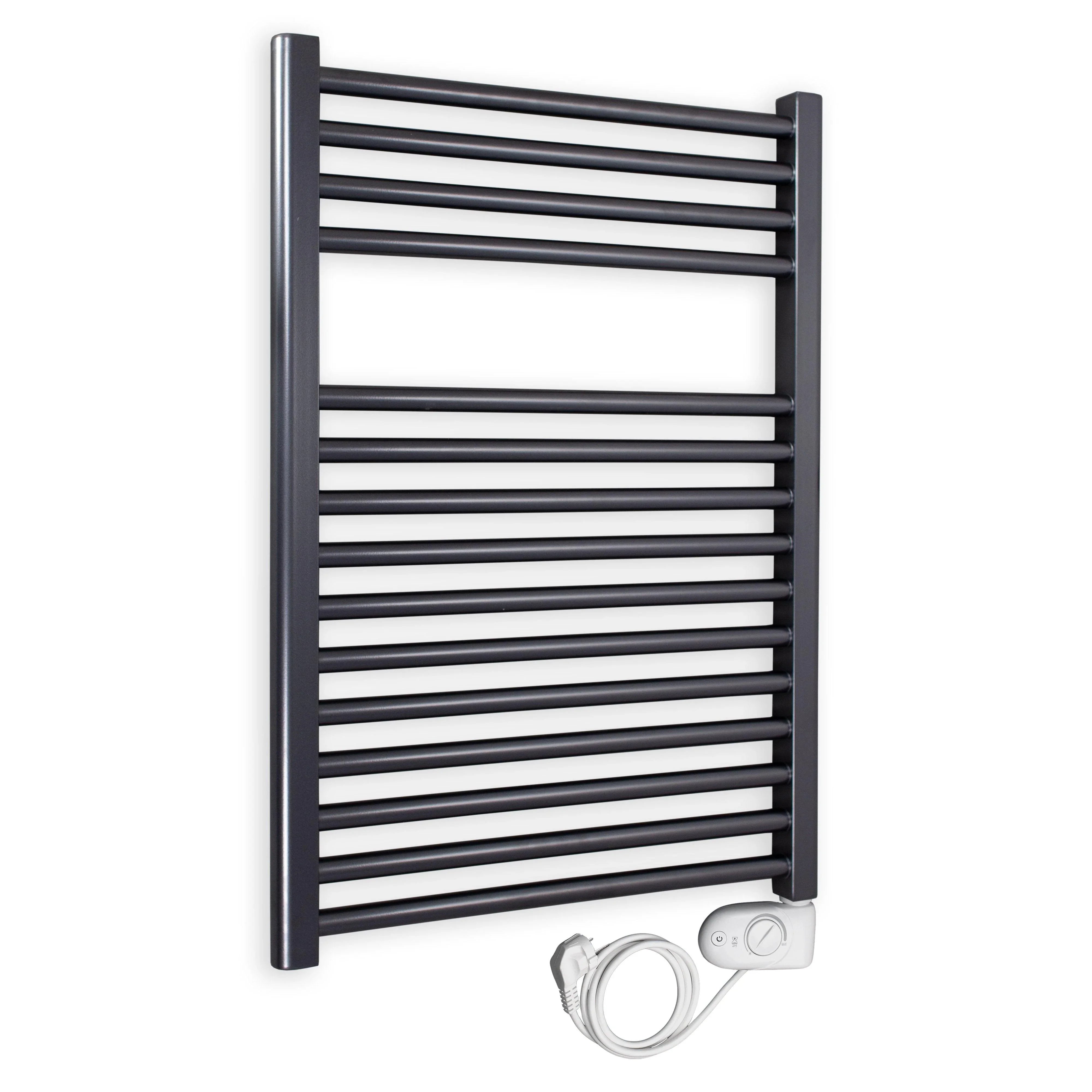 Badheizkörper gerade mit analogem Thermostat 764 x 600 anthrazit Elektroheizkörper Handtuchwärmer elektrischer Handtuchhalter - heizkoerper.shop