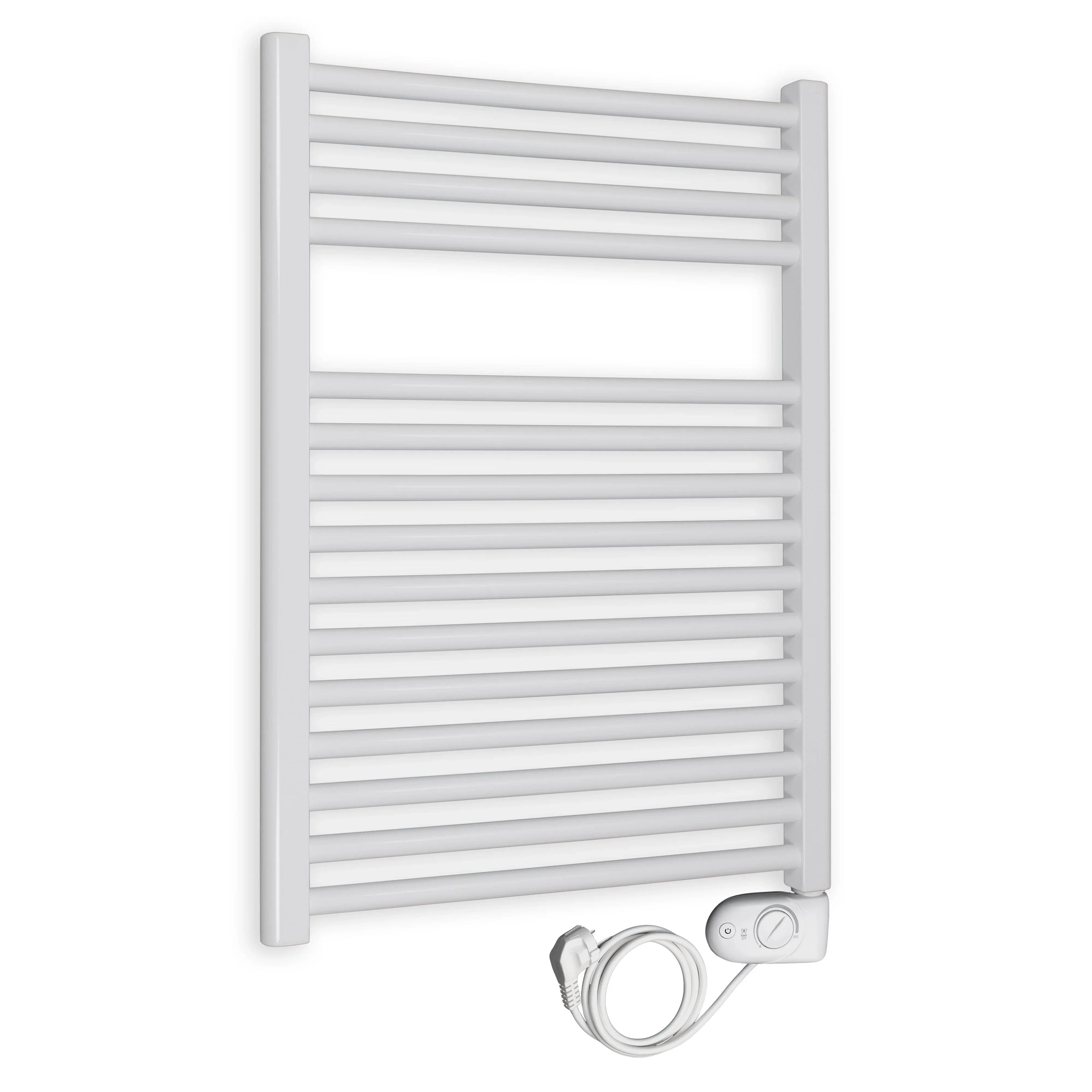 Badheizkörper gerade mit analogem Thermostat 764 x 600 weiß Elektroheizkörper Handtuchwärmer elektrischer Handtuchhalter - heizkoerper.shop