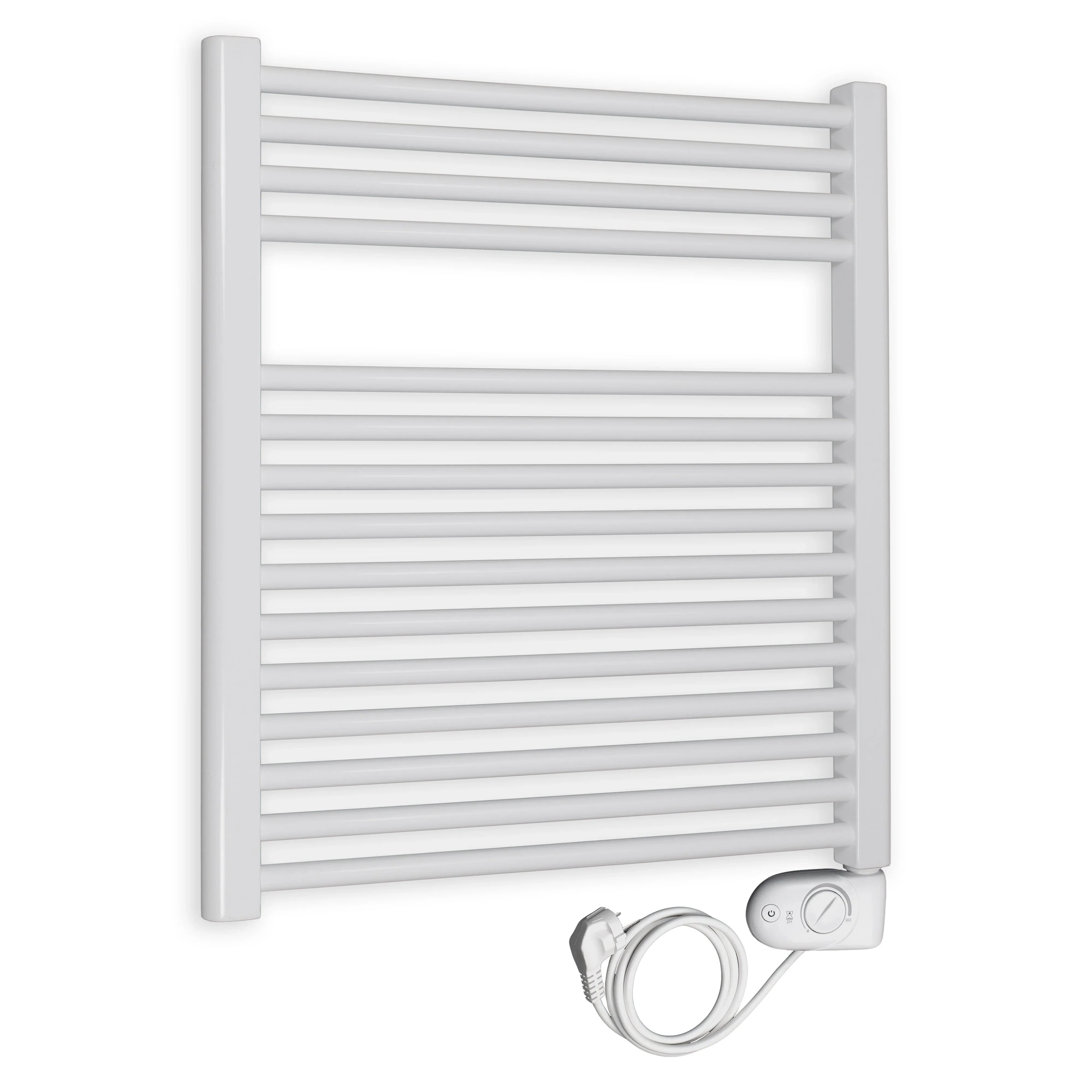 Badheizkörper gerade mit analogem Thermostat 764 x 750 weiß Elektroheizkörper Handtuchwärmer elektrischer Handtuchhalter - heizkoerper.shop