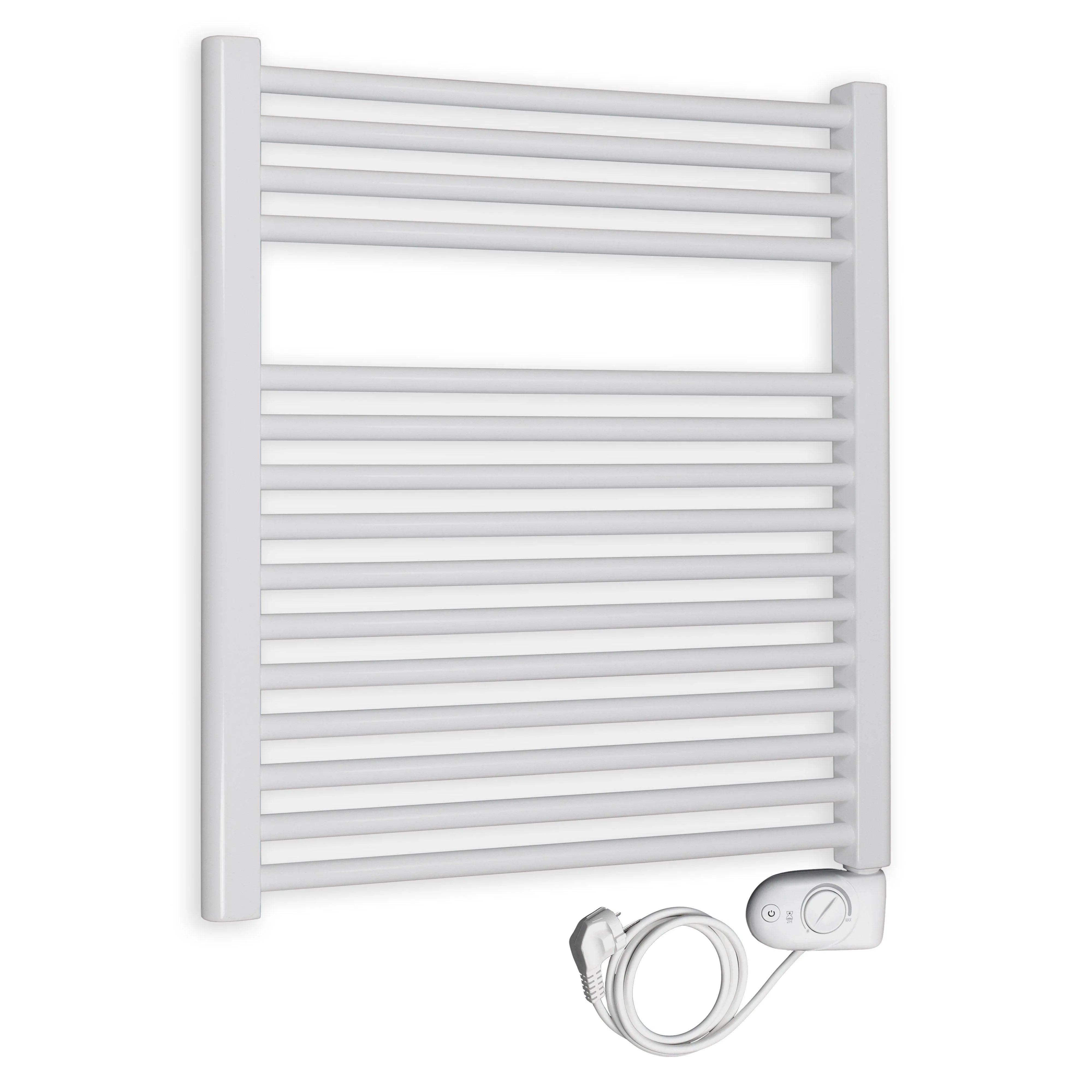 Badheizkörper gerade mit analogem Thermostat 764 x 750 weiß Elektroheizkörper Handtuchwärmer elektrischer Handtuchhalter - heizkoerper.shop