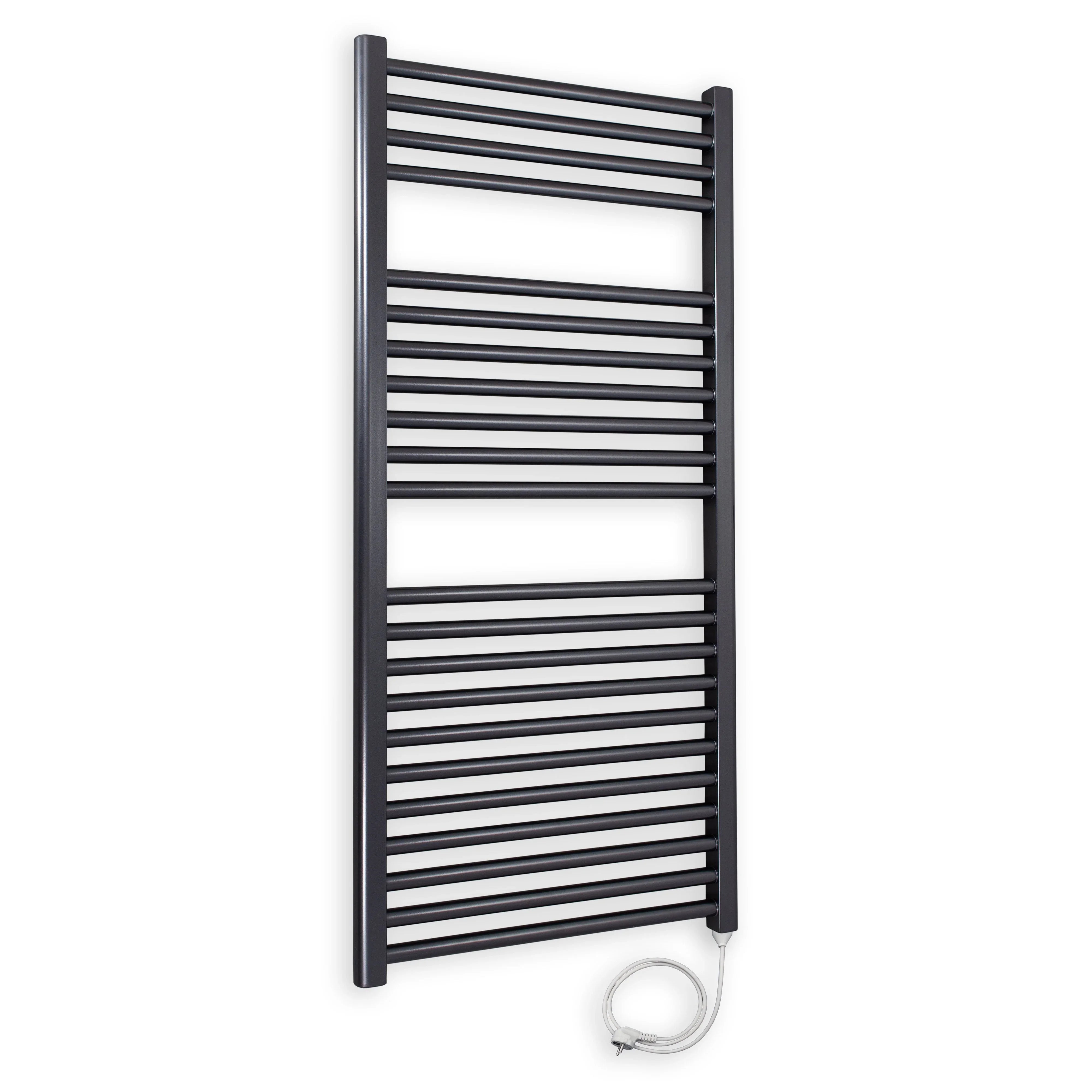 Badheizkörper gerade mit Stecker 1160 x 600 anthrazit Elektroheizkörper Handtuchwärmer elektrischer Handtuchhalter Badezimmer Heizung - heizkoerper.shop