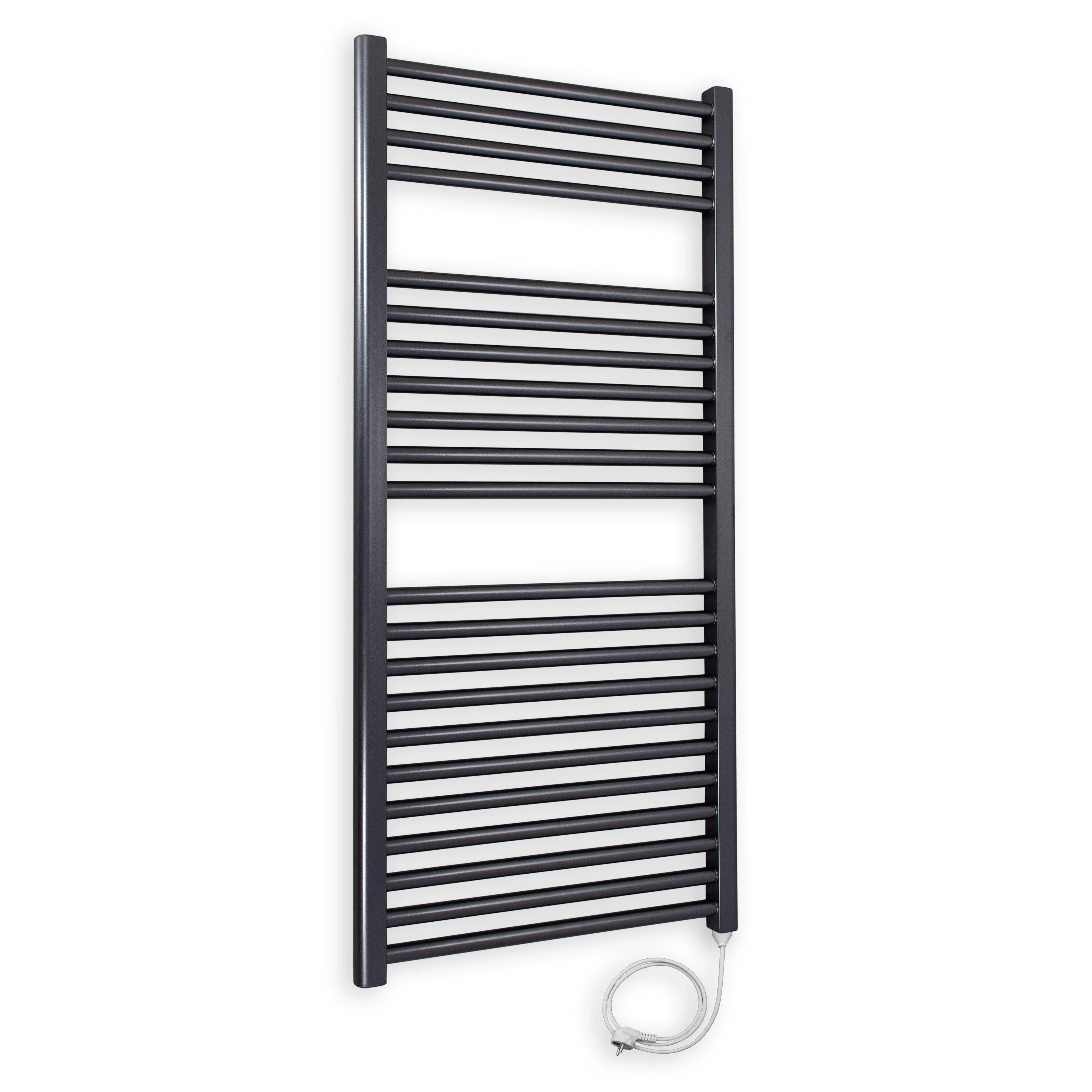 Badheizkörper gerade mit Stecker 1160 x 600 anthrazit Elektroheizkörper Handtuchwärmer elektrischer Handtuchhalter Badezimmer Heizung - heizkoerper.shop
