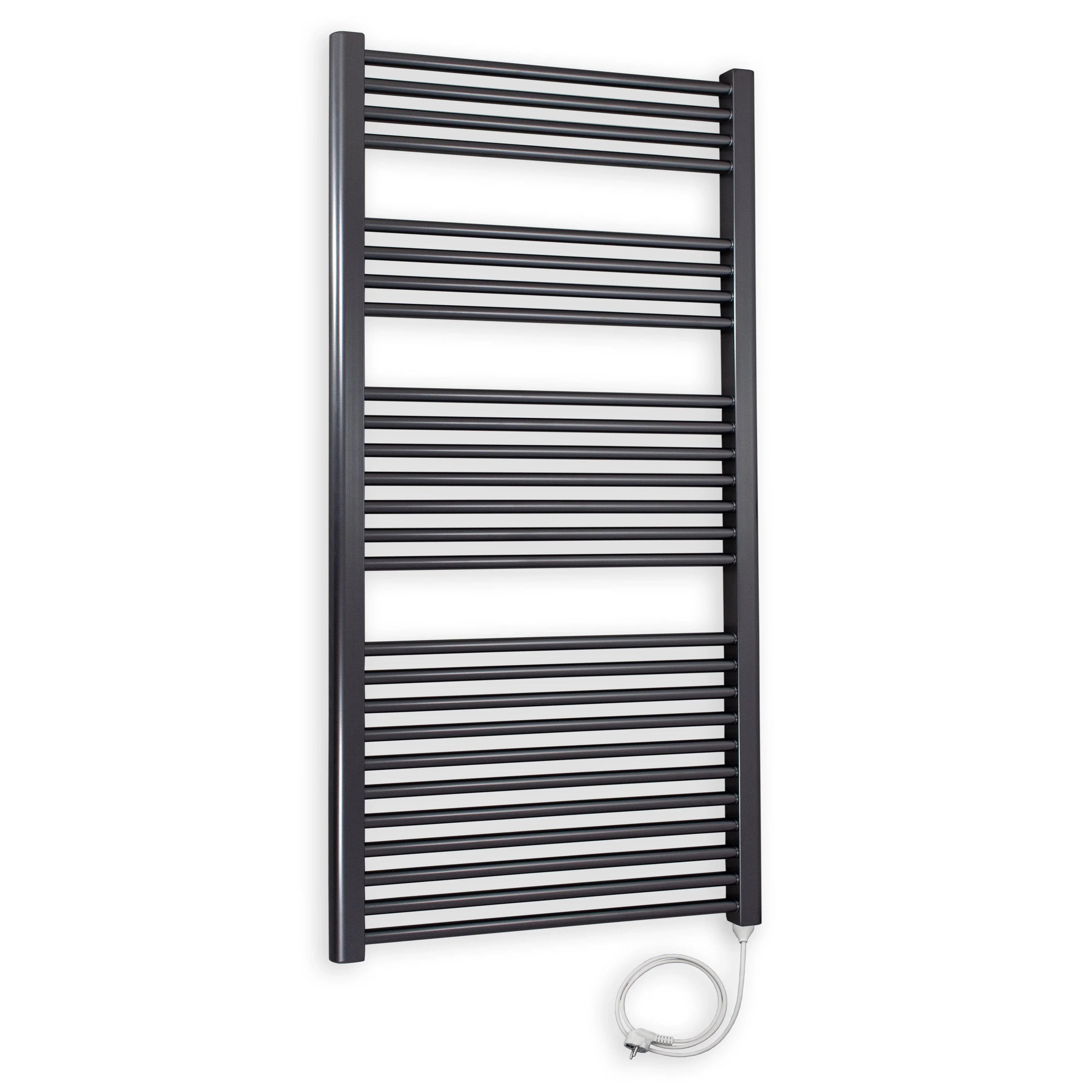 Badheizkörper gerade mit Stecker 1424 x 600 anthrazit Elektroheizkörper Handtuchwärmer elektrischer Handtuchhalter Badezimmer Heizung - heizkoerper.shop