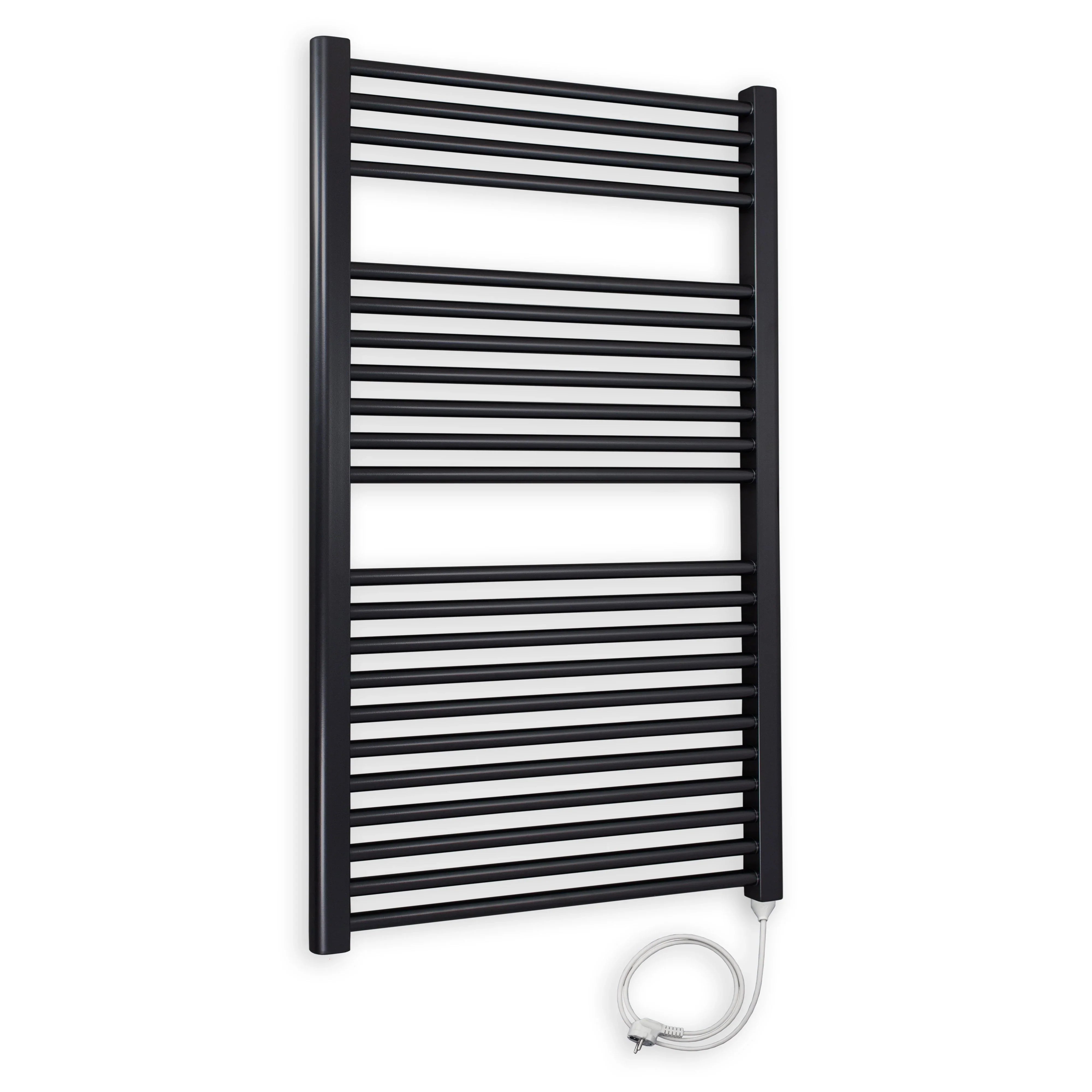 Badheizkörper gerade mit Stecker 1160 x 750 schwarz Elektroheizkörper Handtuchwärmer elektrischer Handtuchhalter Badezimmer Heizung - heizkoerper.shop