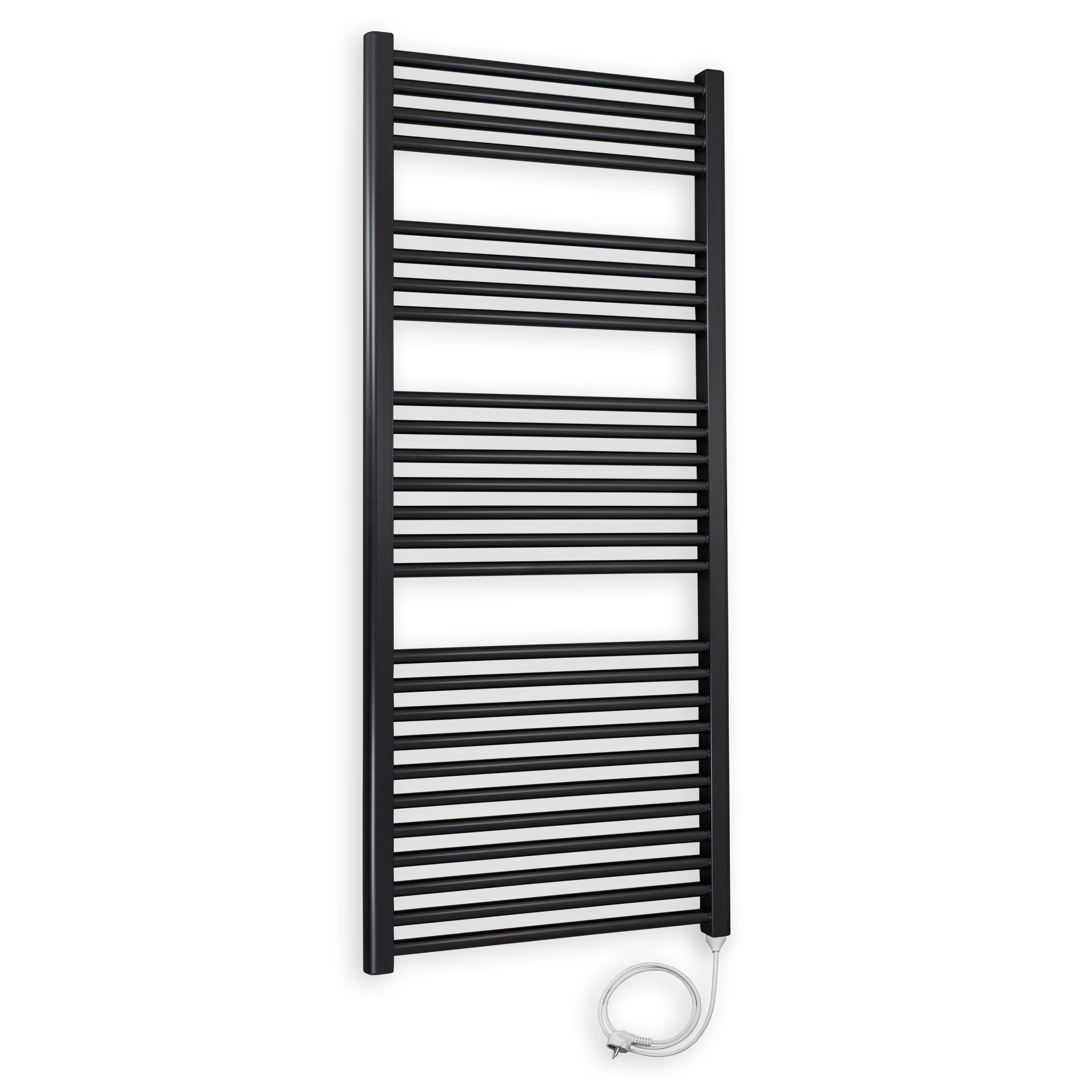 Badheizkörper gerade mit Stecker 1424 x 500 schwarz Elektroheizkörper Handtuchwärmer elektrischer Handtuchhalter Badezimmer Heizung - heizkoerper.shop