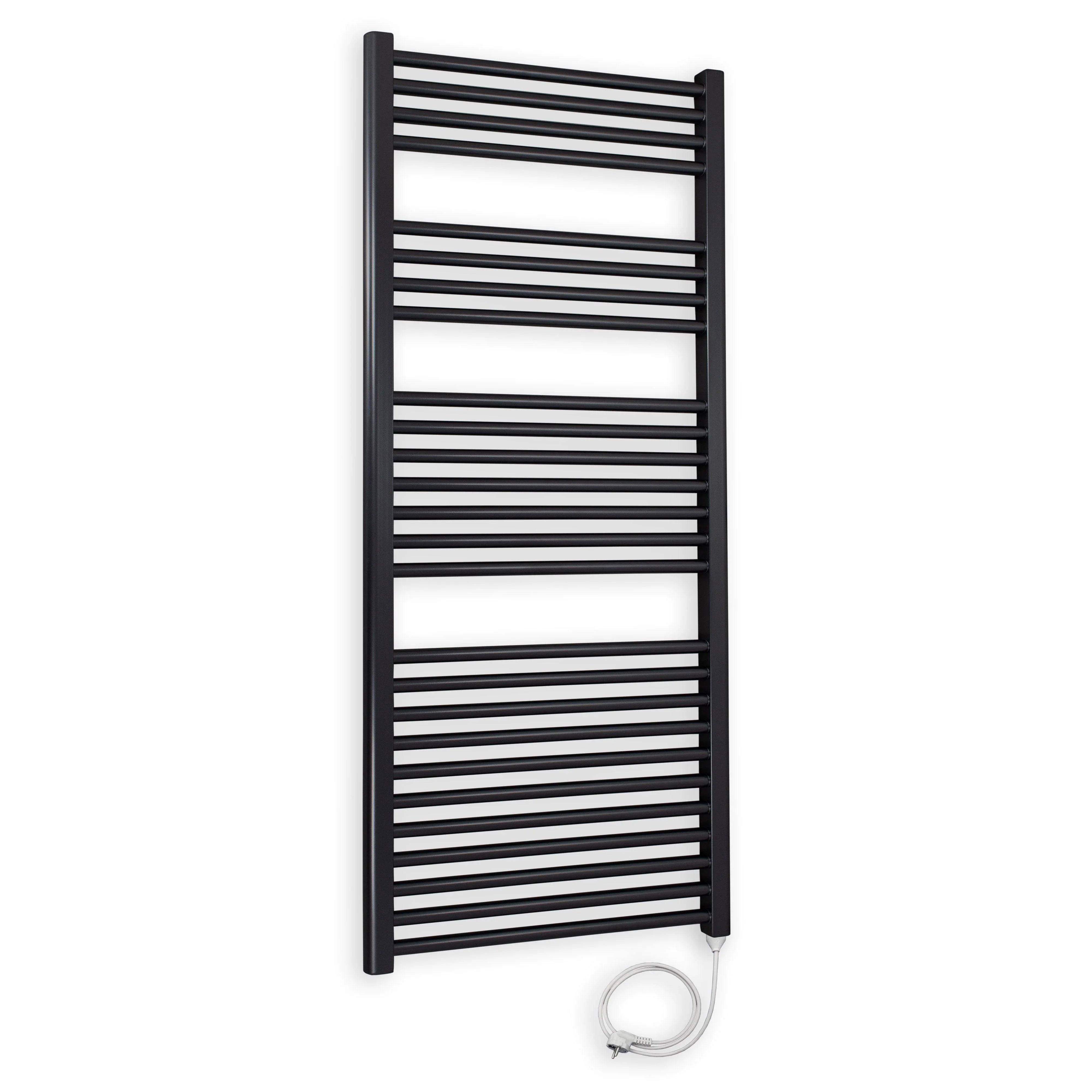 Badheizkörper gerade mit Stecker 1424 x 500 schwarz Elektroheizkörper Handtuchwärmer elektrischer Handtuchhalter Badezimmer Heizung - heizkoerper.shop