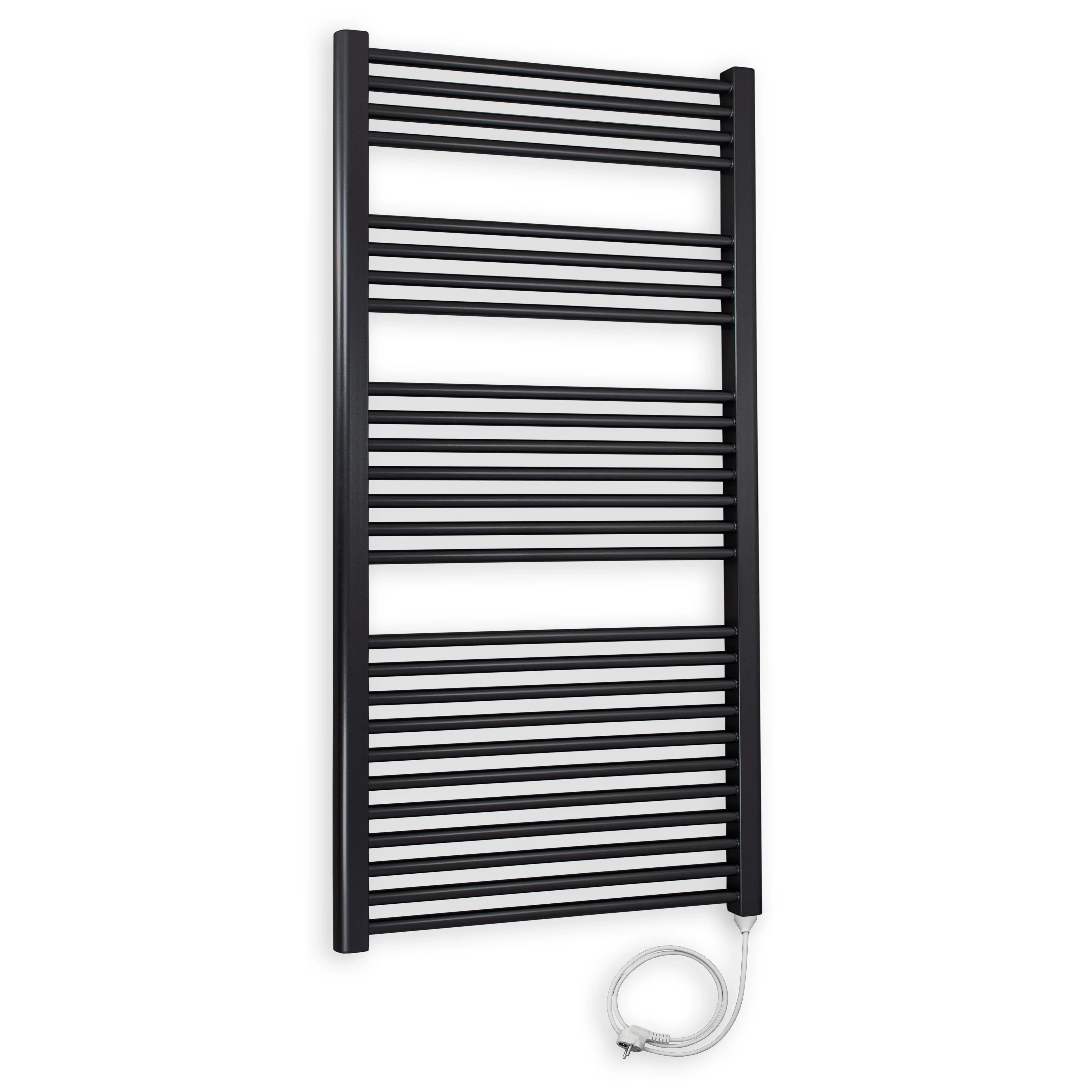 Badheizkörper gerade mit Stecker 1424 x 600 schwarz Elektroheizkörper Handtuchwärmer elektrischer Handtuchhalter Badezimmer Heizung - heizkoerper.shop