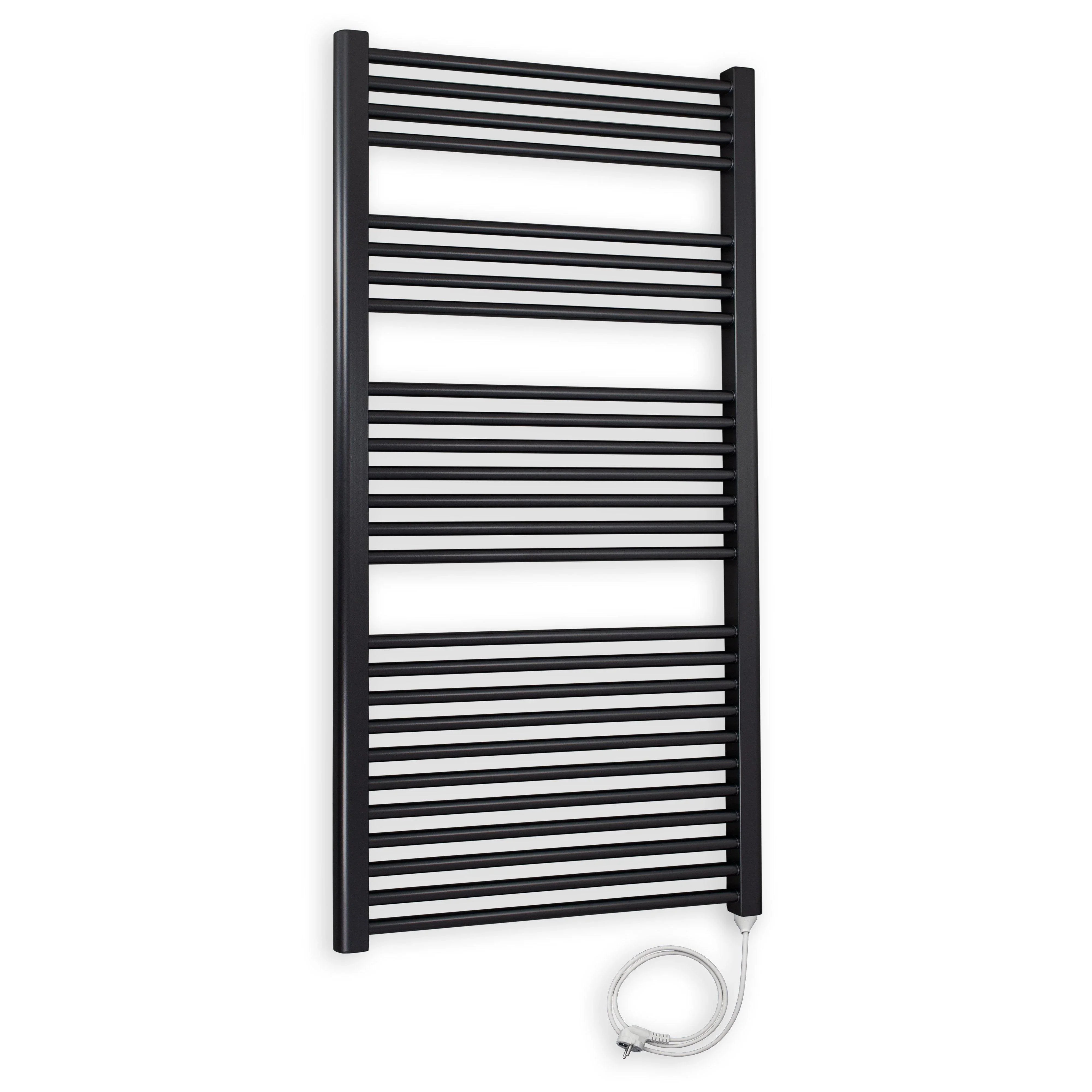 Badheizkörper gerade mit Stecker 1424 x 600 schwarz Elektroheizkörper Handtuchwärmer elektrischer Handtuchhalter Badezimmer Heizung - heizkoerper.shop