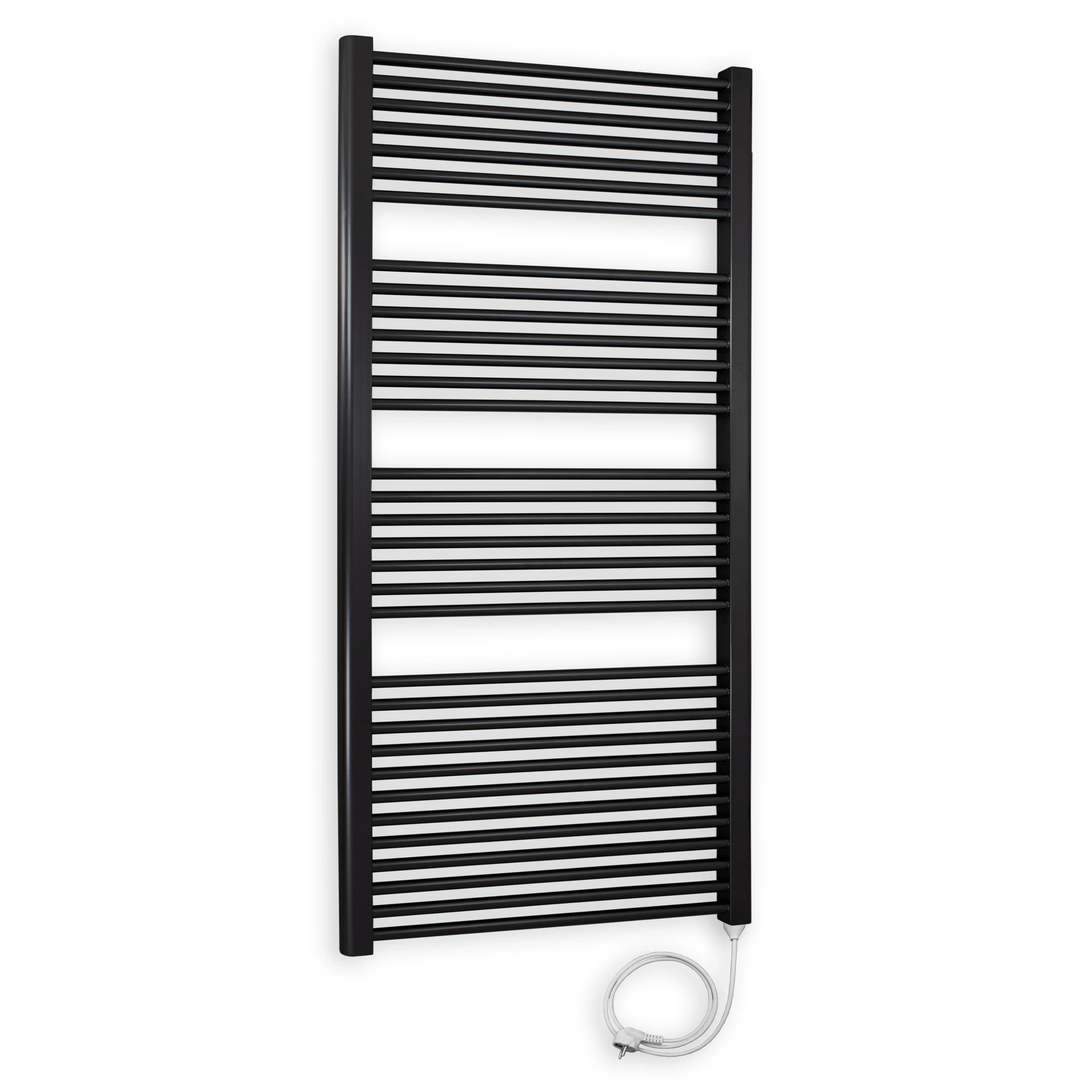 Badheizkörper gerade mit Stecker 1732 x 600 schwarz Elektroheizkörper Handtuchwärmer elektrischer Handtuchhalter Badezimmer Heizung - heizkoerper.shop