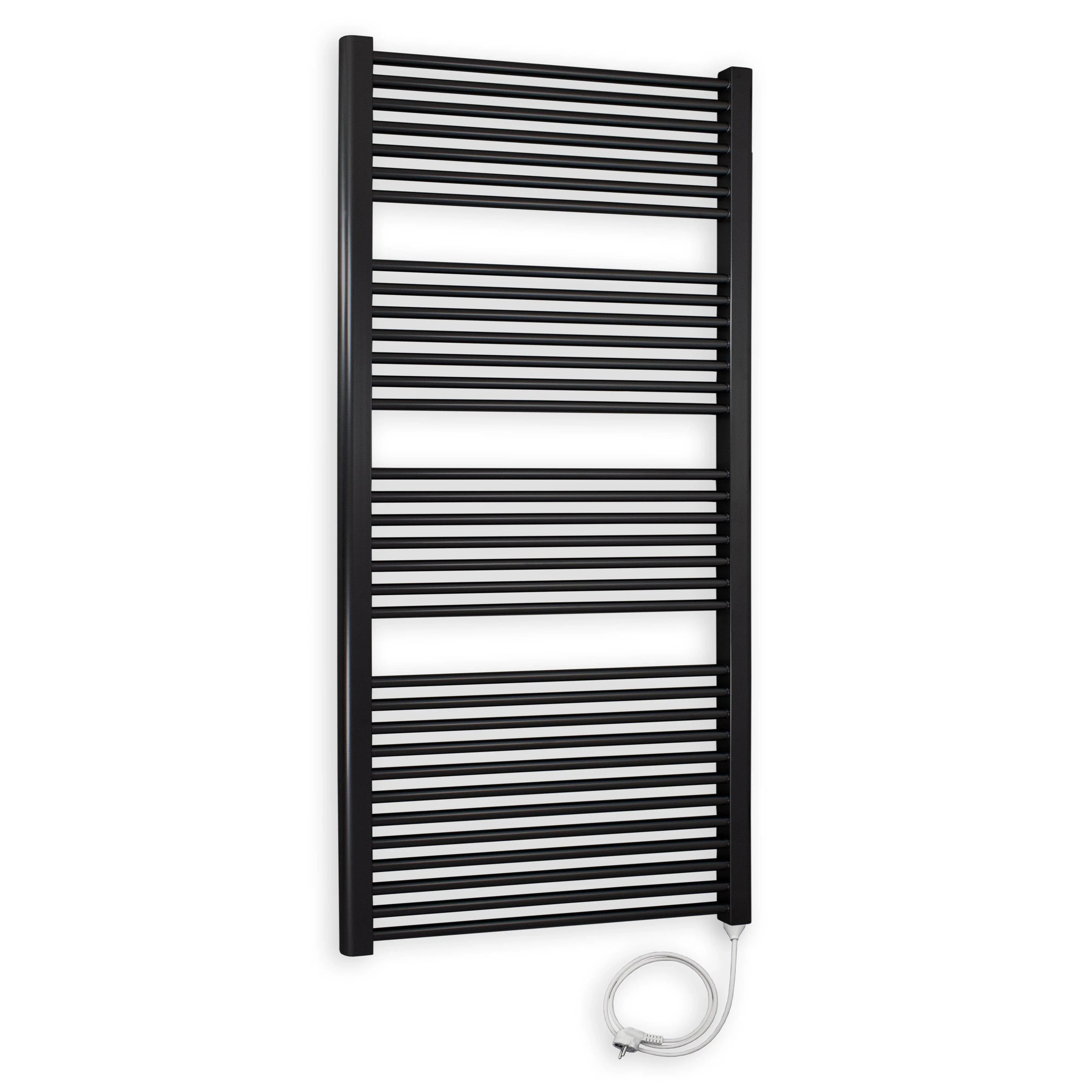 Badheizkörper gerade mit Stecker 1732 x 600 schwarz Elektroheizkörper Handtuchwärmer elektrischer Handtuchhalter Badezimmer Heizung - heizkoerper.shop