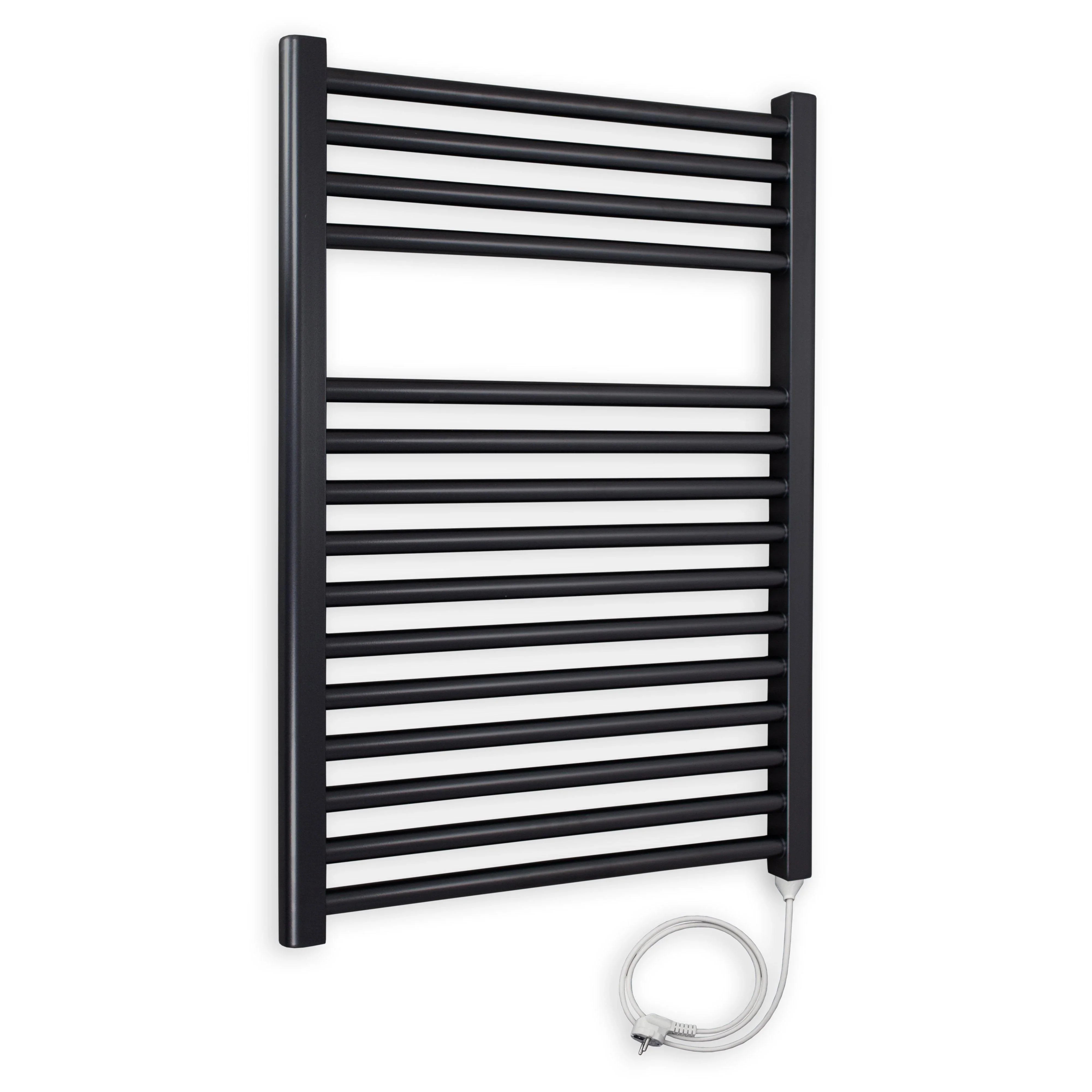 Badheizkörper gerade mit Stecker 764 x 600 schwarz Elektroheizkörper Handtuchwärmer elektrischer Handtuchhalter Badezimmer Heizung - heizkoerper.shop