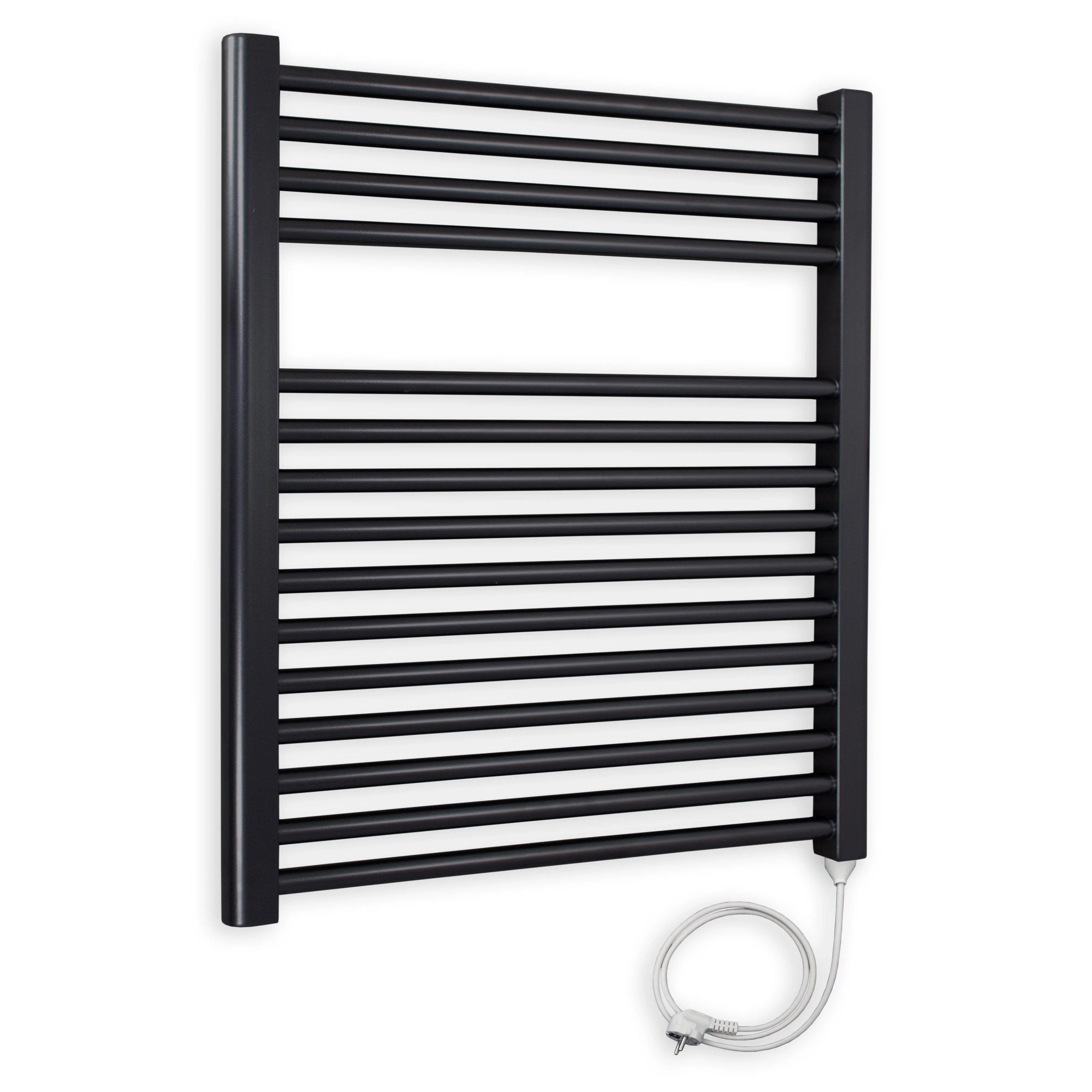 Badheizkörper gerade mit Stecker 764 x 750 schwarz Elektroheizkörper Handtuchwärmer elektrischer Handtuchhalter Badezimmer Heizung - heizkoerper.shop