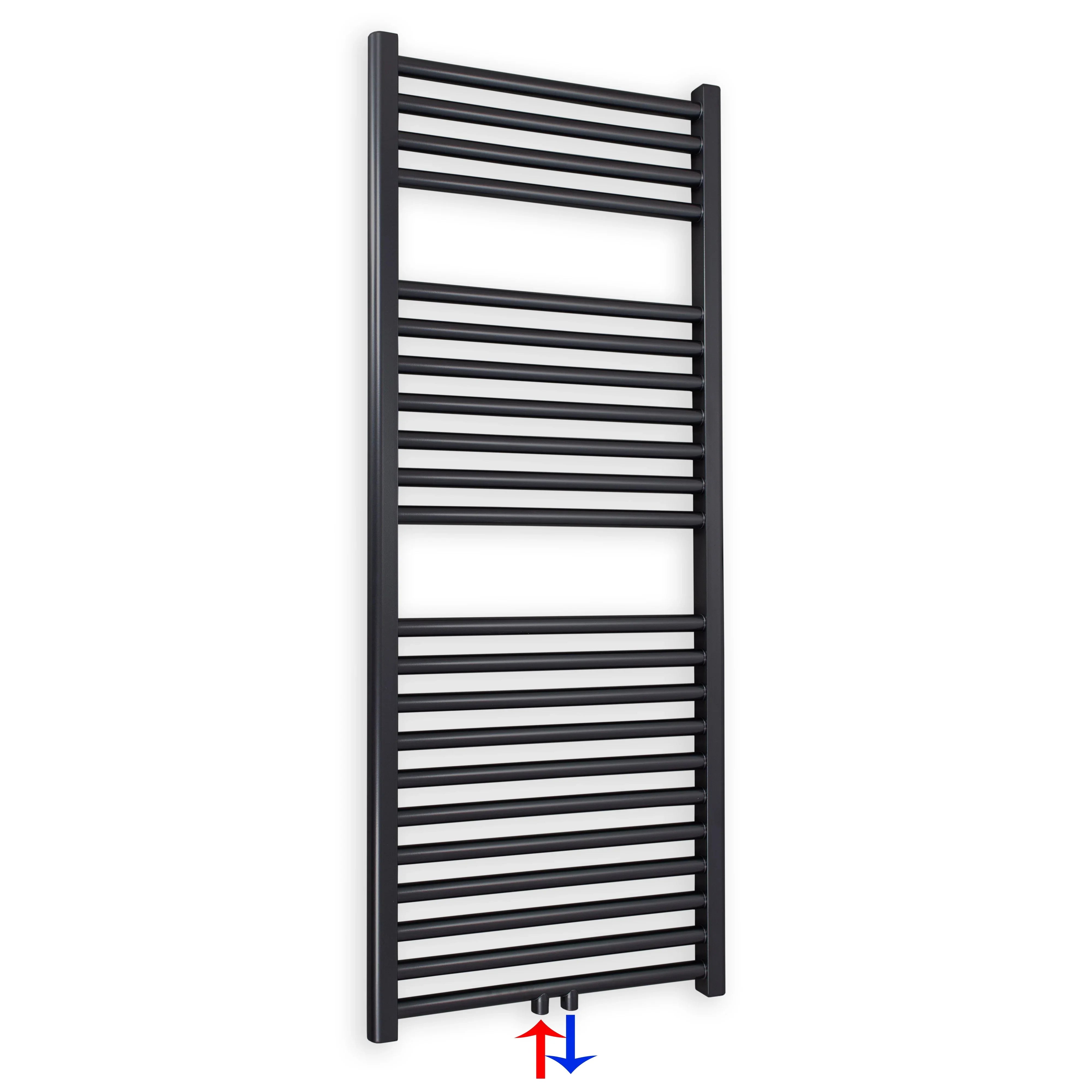 Badheizkörper gerade mit Mittenanschluss 1160 x 400 schwarz Handtuchhalter Badezimmer Heizung Handtuchwärmer - heizkoerper.shop