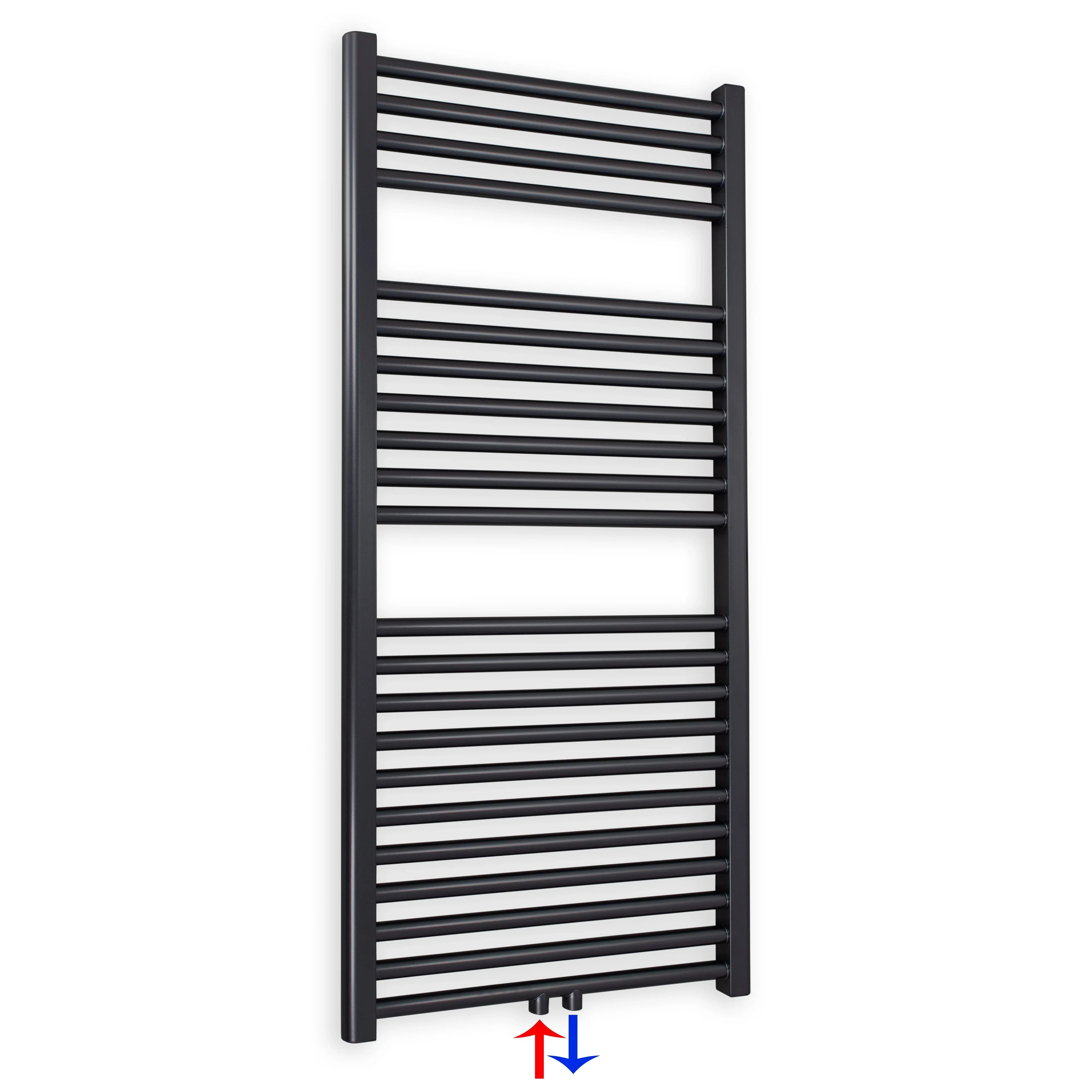 Badheizkörper gerade mit Mittenanschluss 1160 x 600 schwarz Handtuchhalter Badezimmer Heizung Handtuchwärmer - heizkoerper.shop