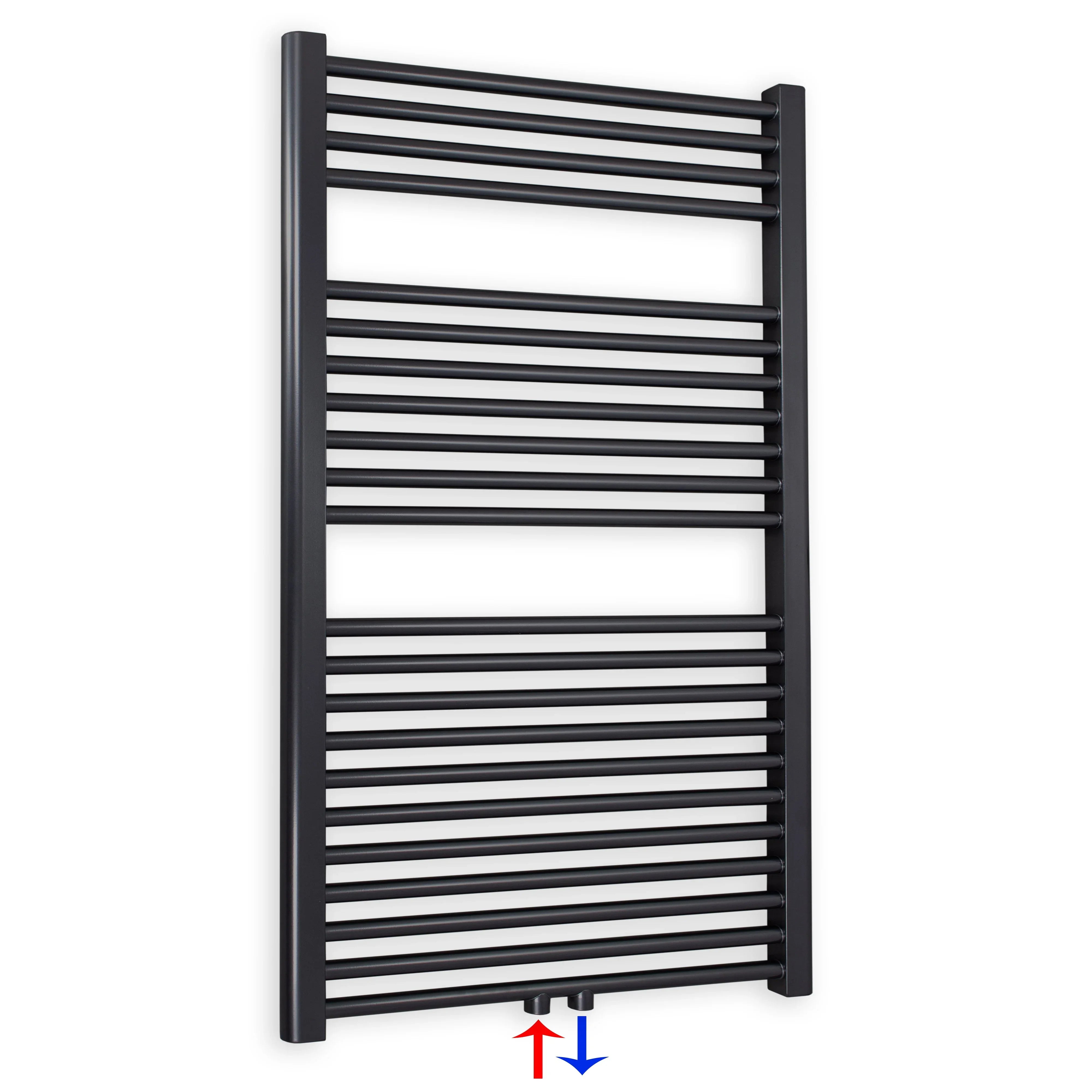 Badheizkörper gerade mit Mittenanschluss 1160 x 750 schwarz Handtuchhalter Badezimmer Heizung Handtuchwärmer - heizkoerper.shop