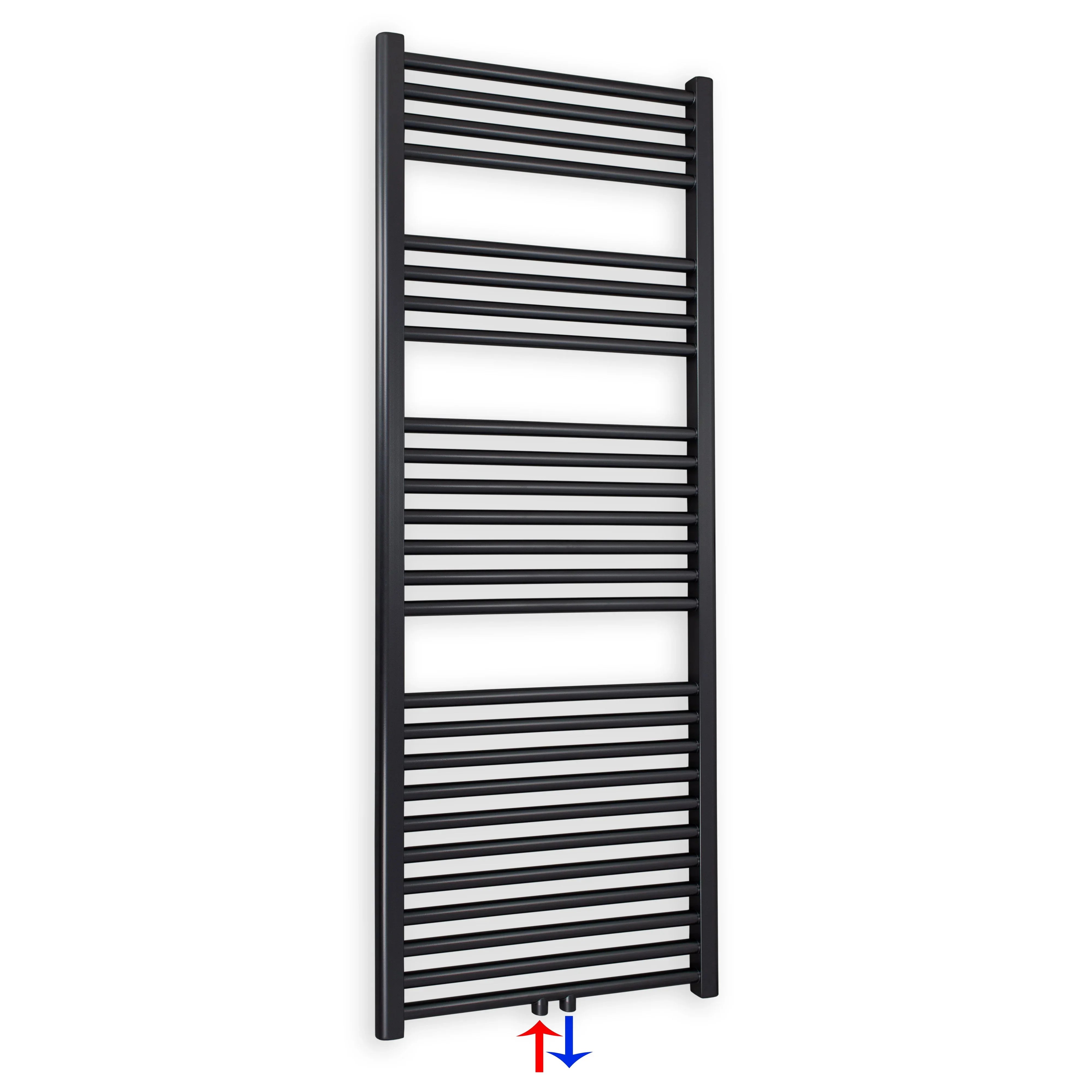 Badheizkörper gerade mit Mittenanschluss 1424 x 600 schwarz Handtuchhalter Badezimmer Heizung Handtuchwärmer - heizkoerper.shop
