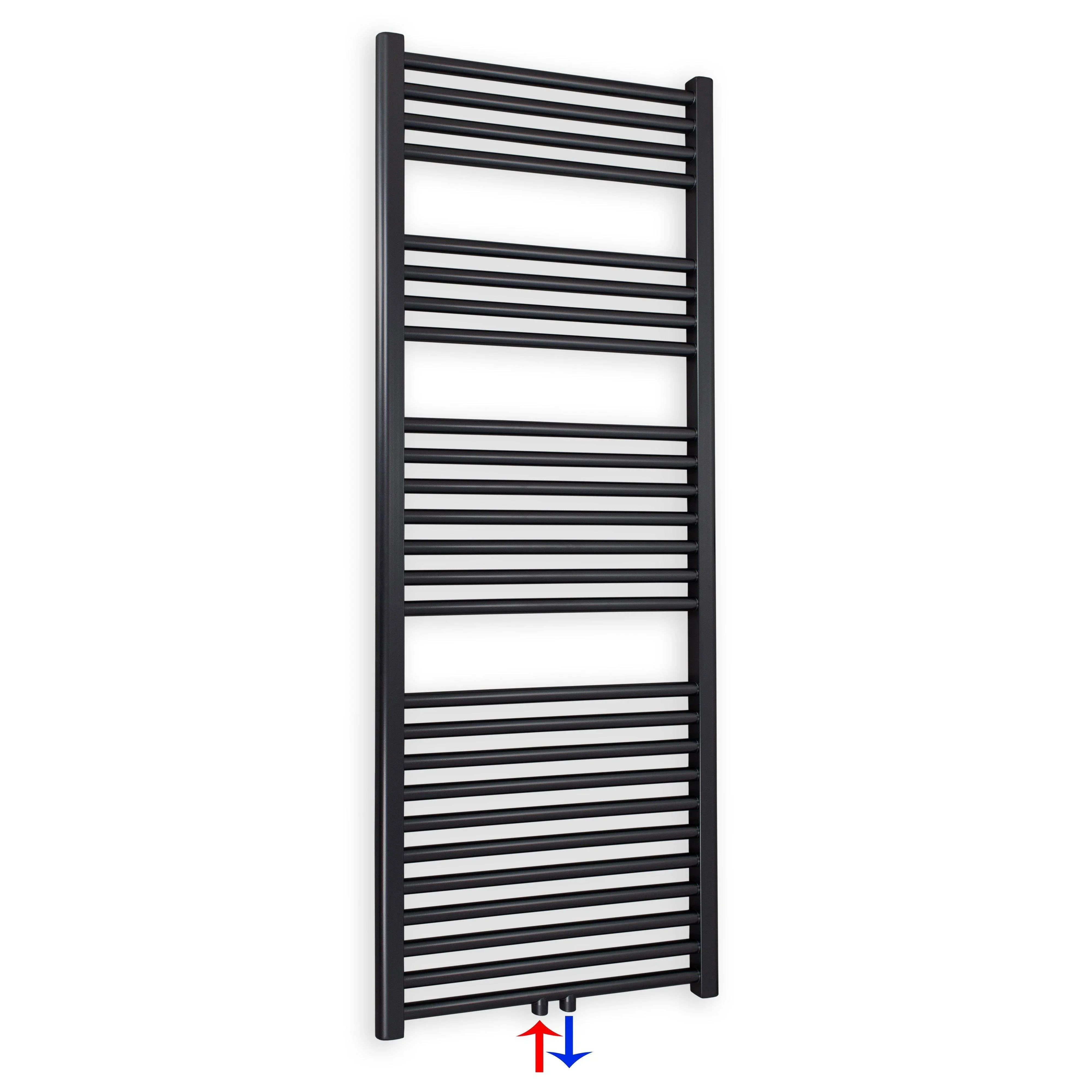 Handtuchheizkörper mit Mittelanschluss 1424 x 600 schwarz Handtuchhalter Badezimmer Heizung Handtuchwärmer - heizkoerper.shop