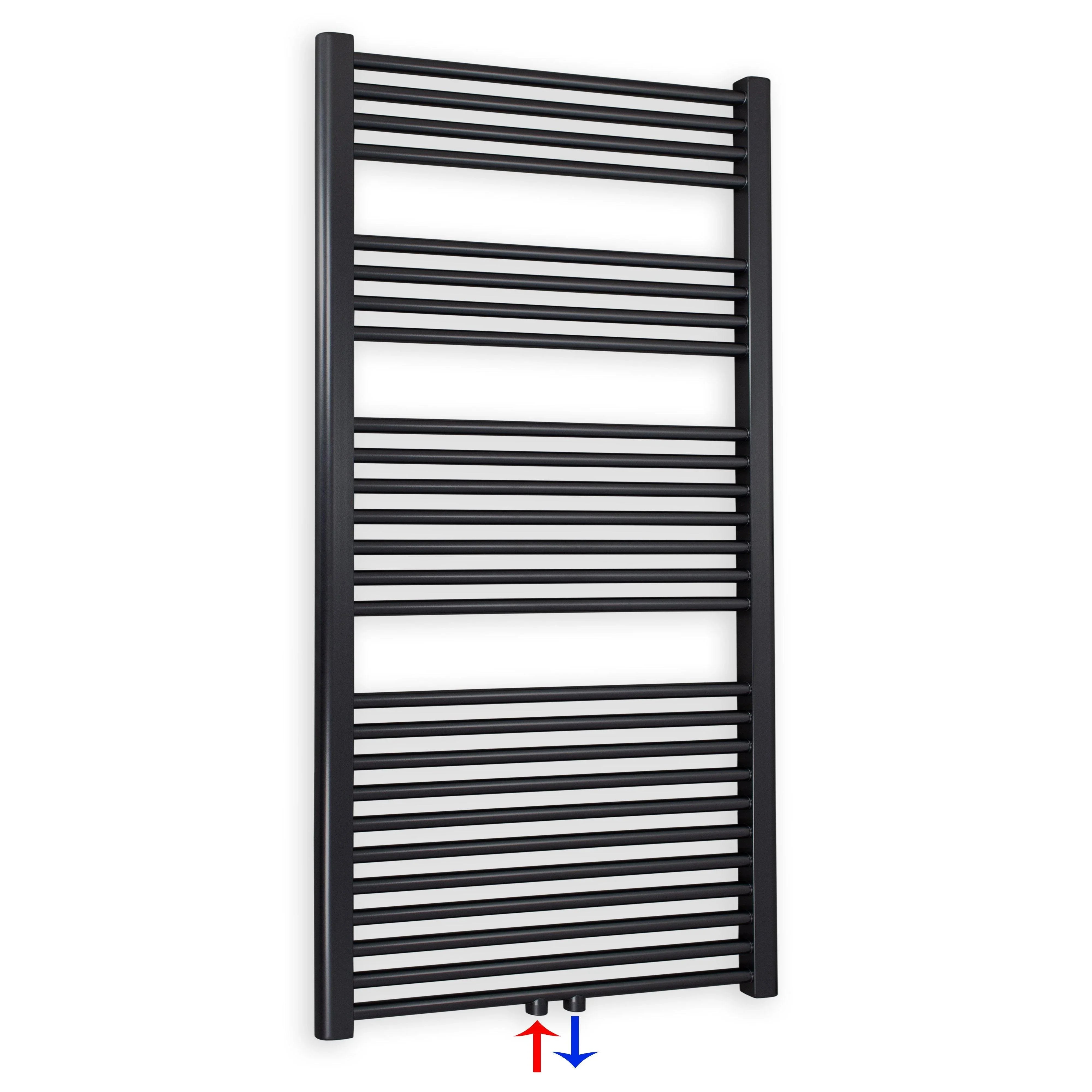 Handtuchheizkörper mit Mittelanschluss 1424 x 750 schwarz Handtuchhalter Badezimmer Heizung Handtuchwärmer - heizkoerper.shop