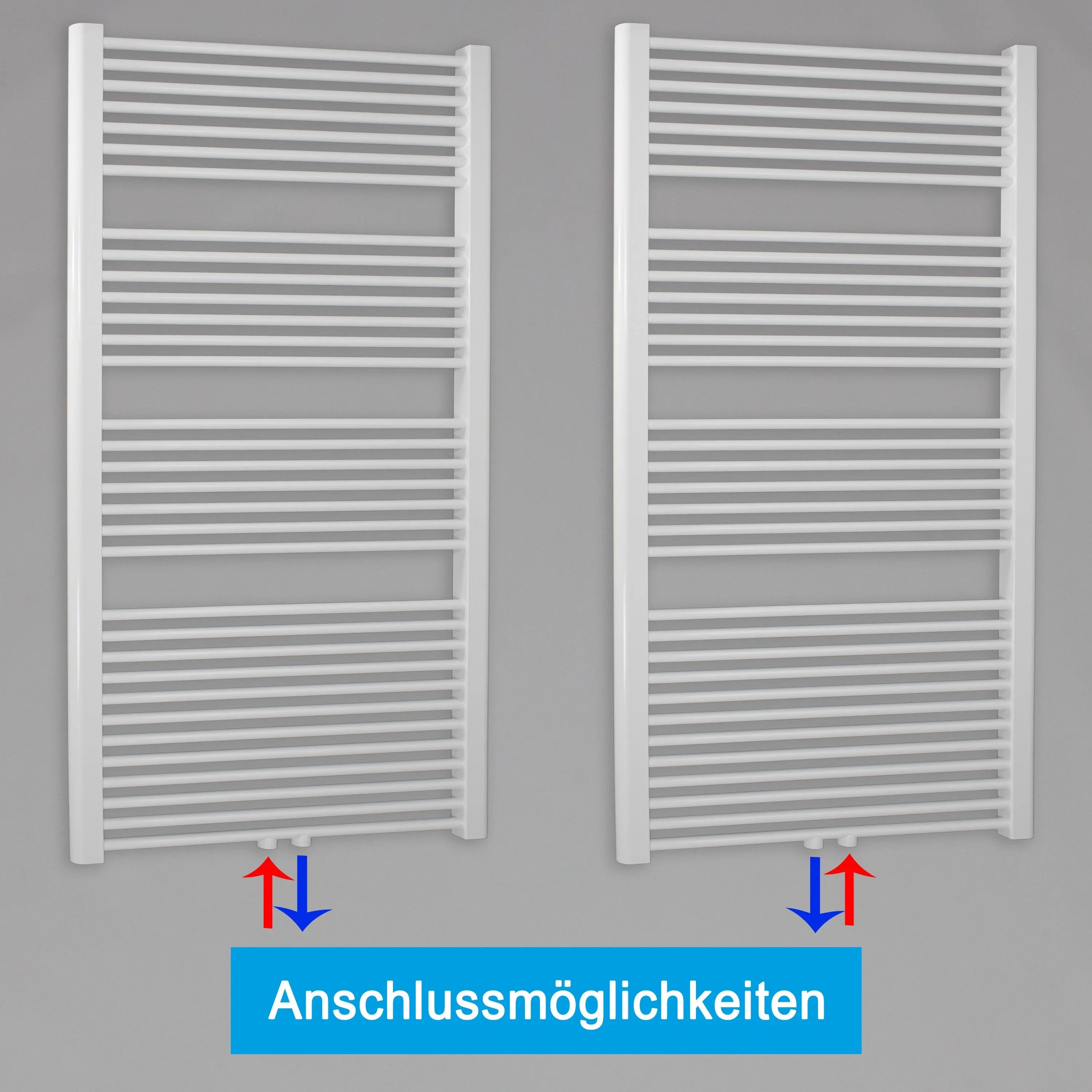 Badheizkörper gerade mit Mittenanschluss Handtuchhalter Badezimmer Heizung Handtuchwärmer 1732 x 600 weiß Anschlussmöglichkeiten - heizkoerper.shop
