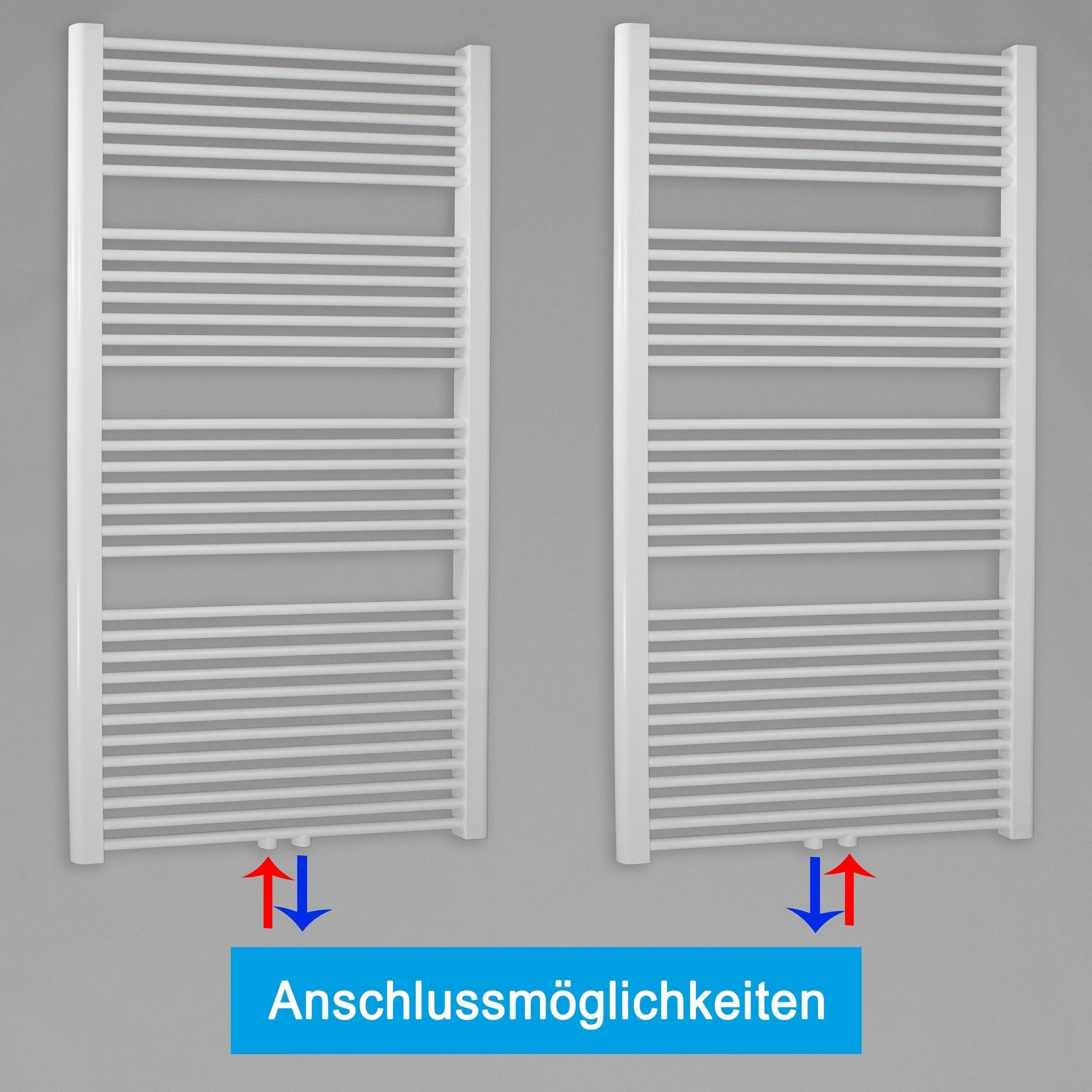 Handtuchheizkörper mit Mittelanschluss Handtuchhalter Badezimmer Heizung Handtuchwärmer 1732 x 600 weiß Anschlussmöglichkeiten - heizkoerper.shop