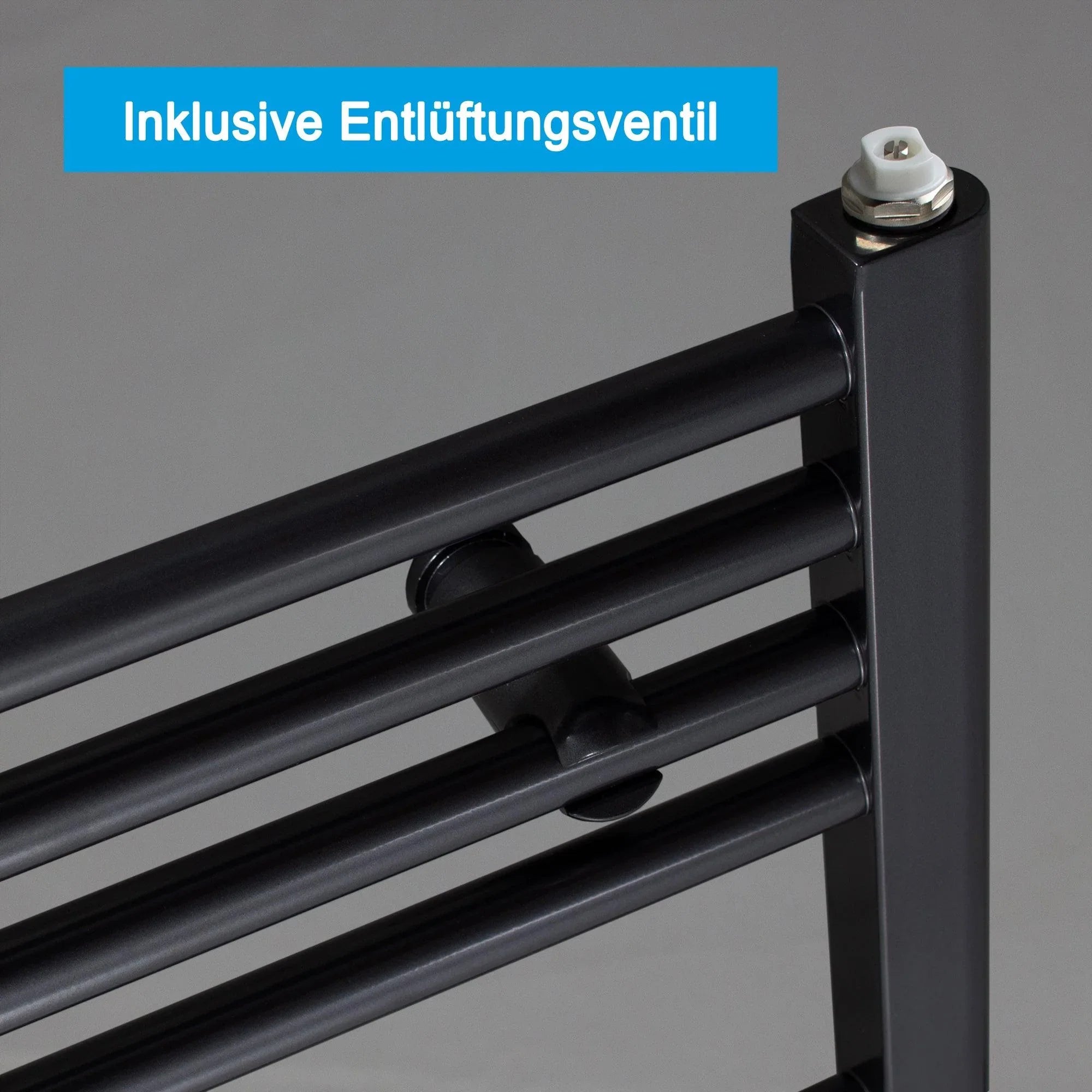 Badheizkörper Austauschheizkörper links rechts Seitenanschluss Nabenanschluss seitlicher Anschluss Renovierung inklusive Entlüftungsventil schwarz - heizkoerper.shop