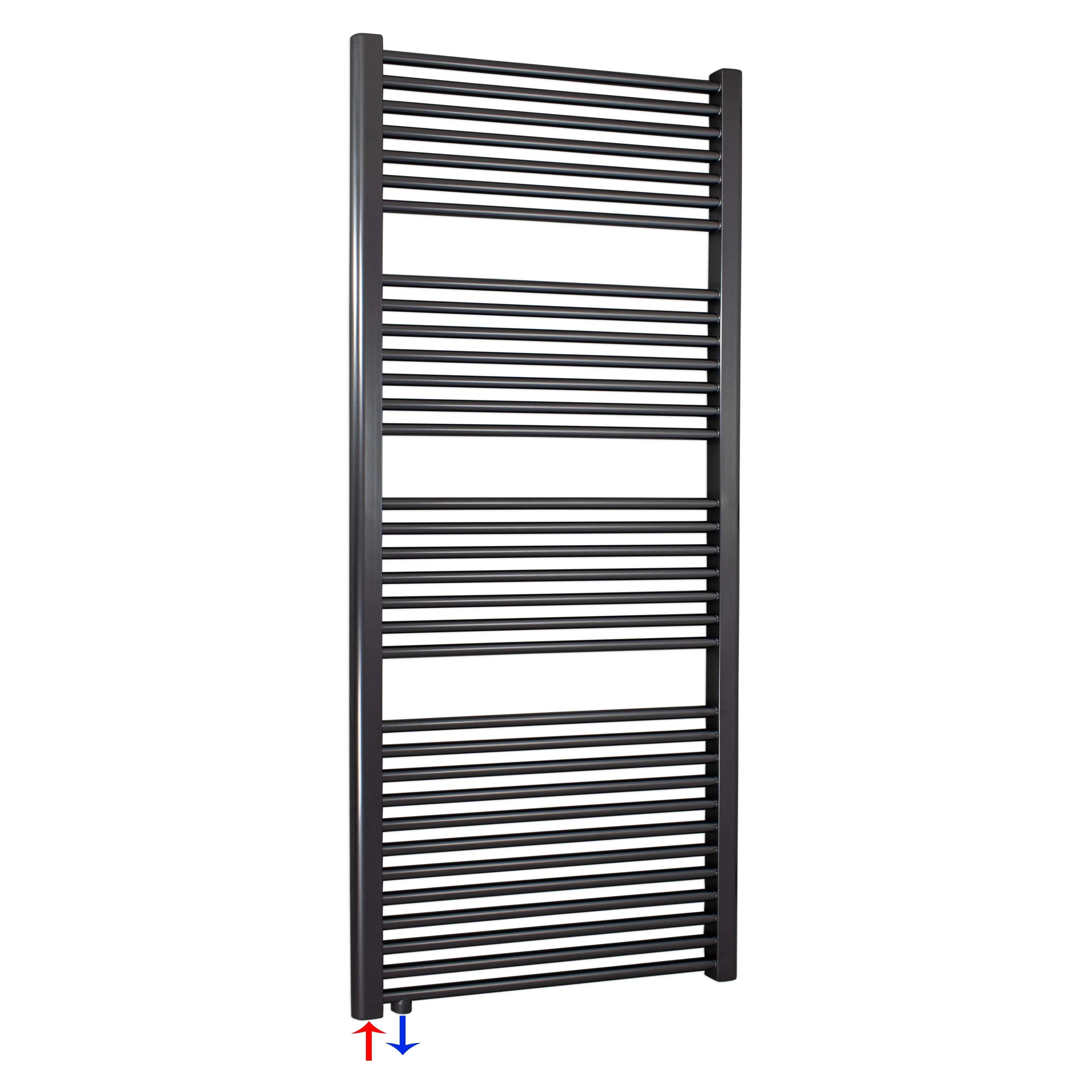 Badheizkörper anthrazit 1732 x 600 Handtuchheizkörper mit Anschluss links oder rechts | mit versetztem Mittelanschluss - heizkoerper.shop