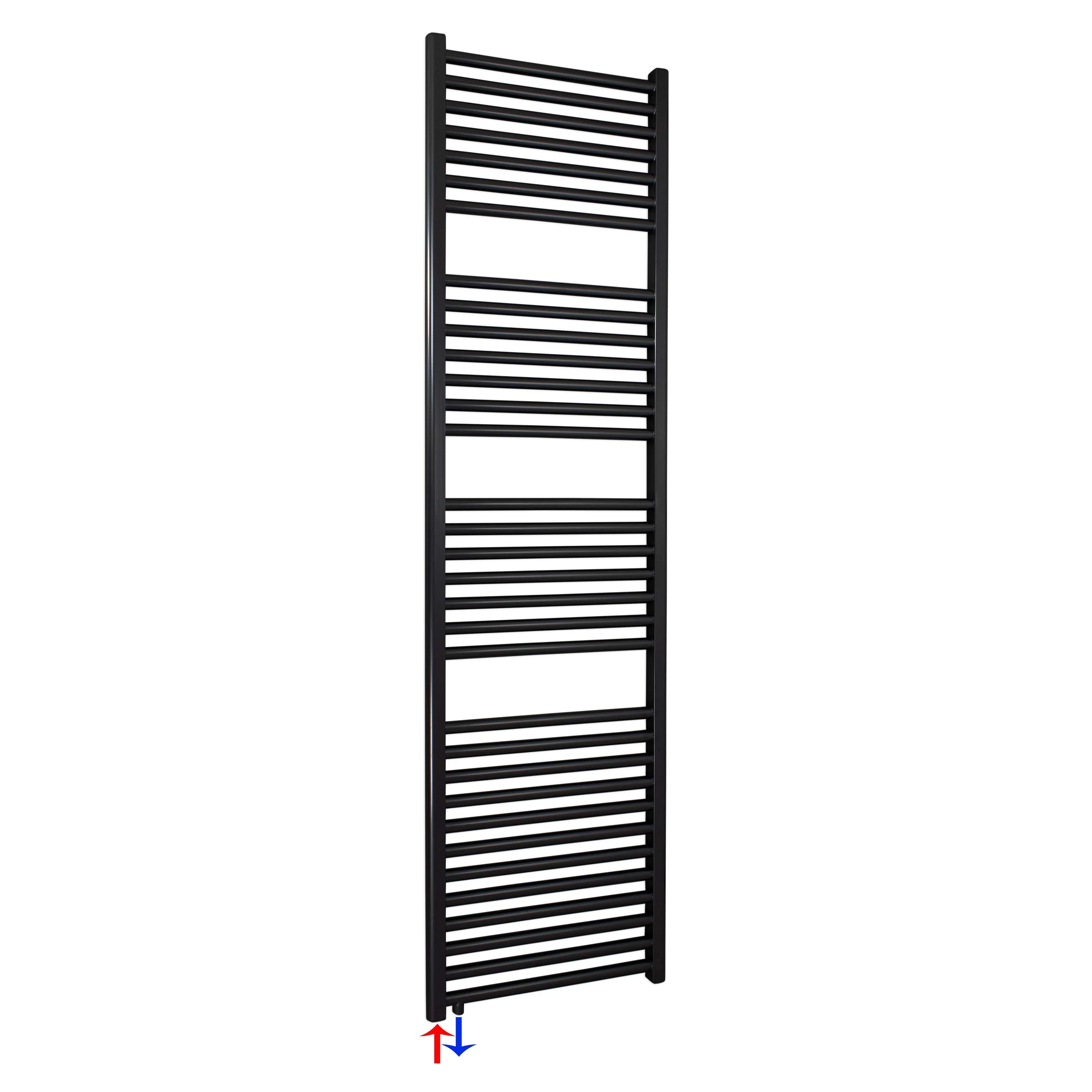 Badheizkörper schwarz 1732 x 400 Handtuchheizkörper mit Anschluss links oder rechts | mit versetztem Mittelanschluss - heizkoerper.shop