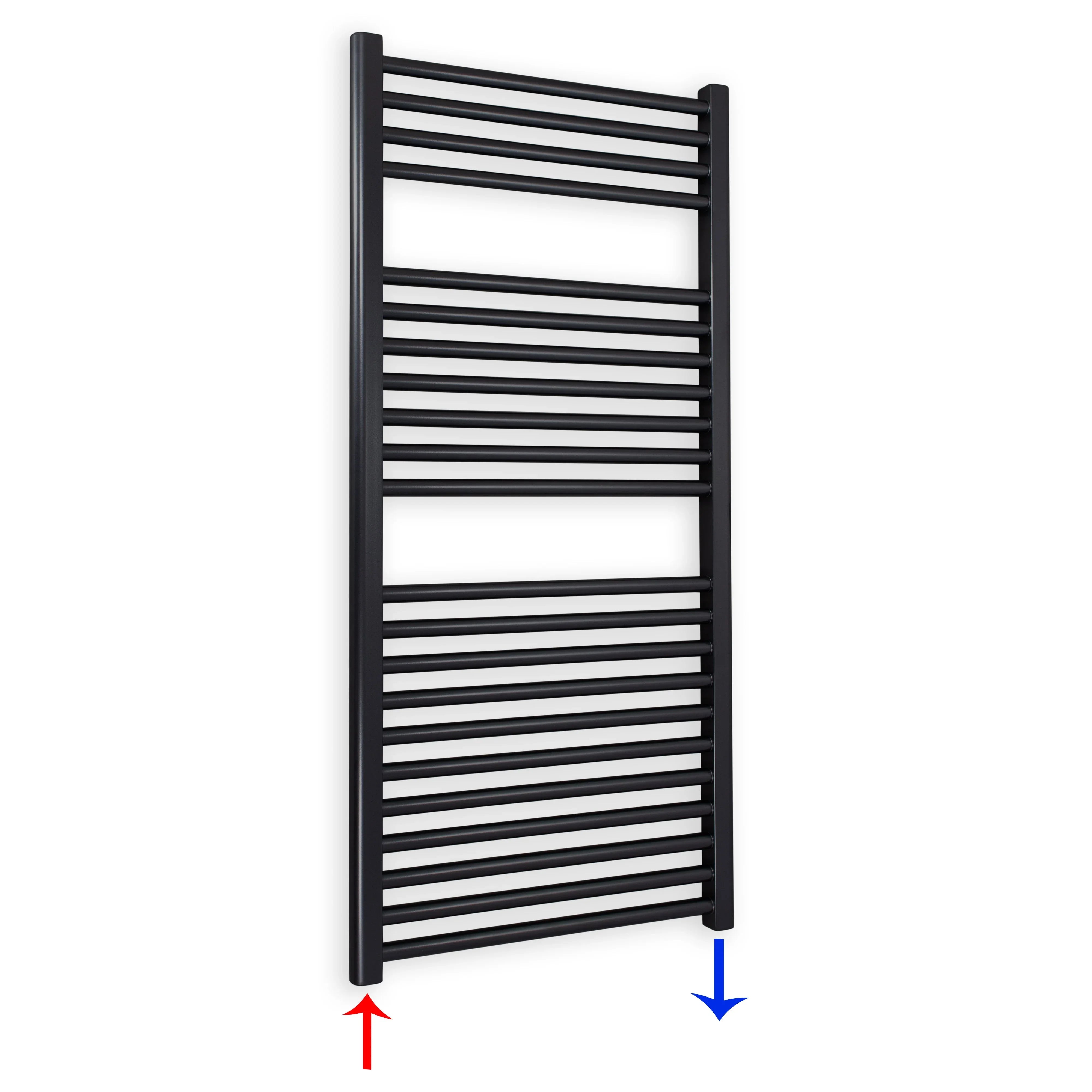Badheizkörper gerade mit Standardanschluss 1160 x 600 schwarz Handtuchhalter Badezimmer Heizung Handtuchwärmer - heizkoerper.shop