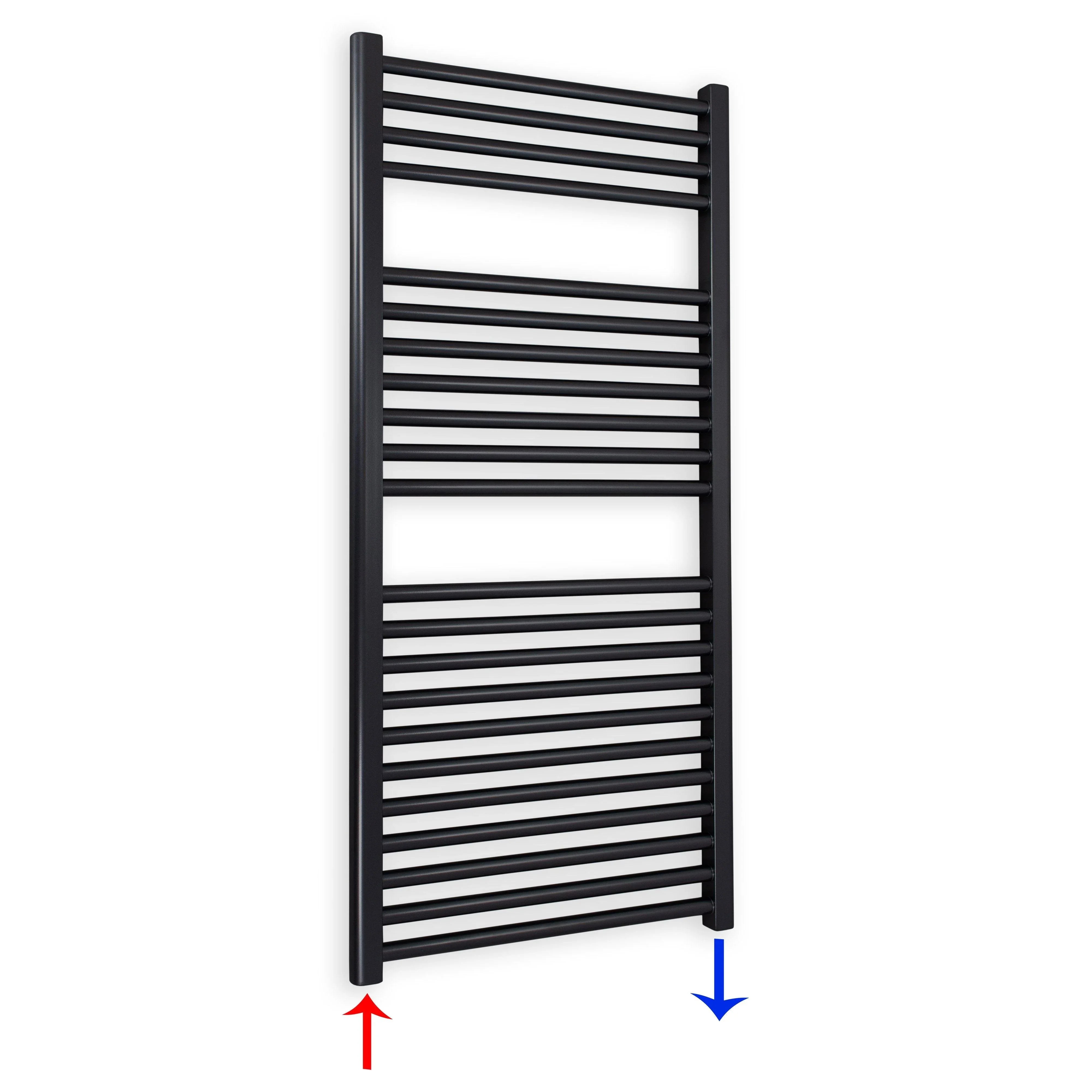 Handtuchheizkörper mit Standardanschluss 1160 x 600 schwarz Handtuchhalter Badezimmer Heizung Handtuchwärmer - heizkoerper.shop