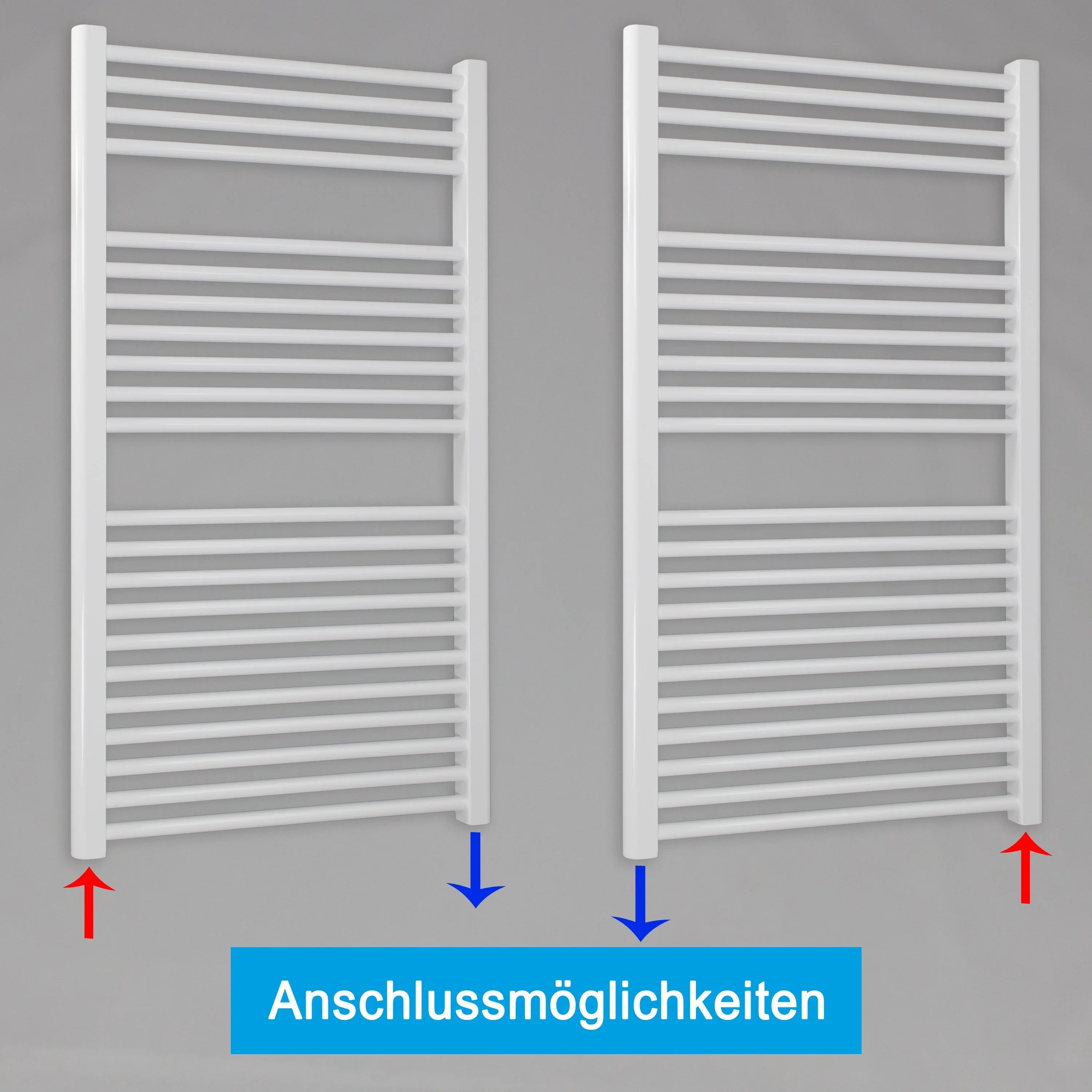 Badheizkörper gerade mit Standardanschluss Handtuchhalter Badezimmer Heizung Handtuchwärmer 1160 x 600 weiß Anschlussmöglichkeiten - heizkoerper.shop
