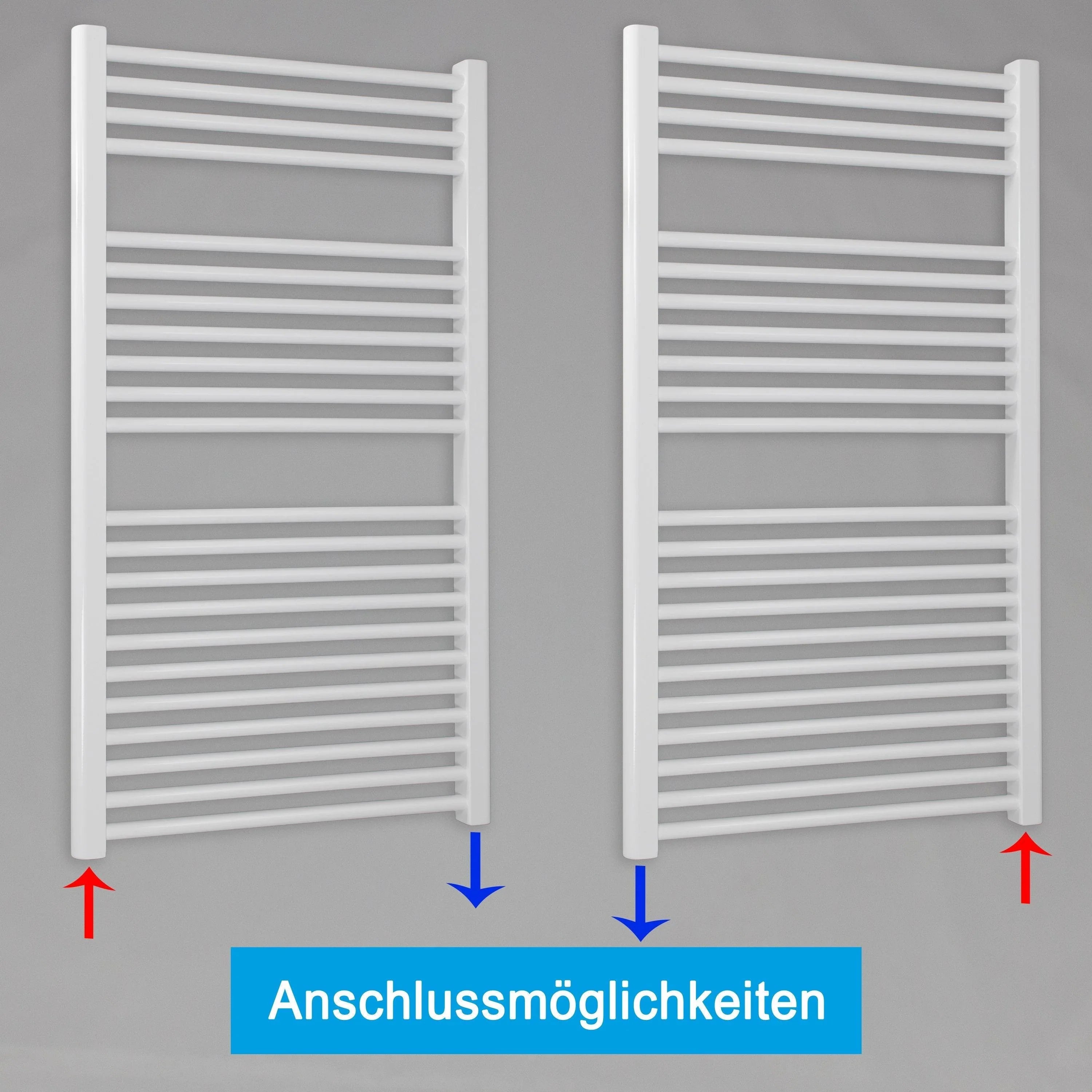 Handtuchheizkörper mit Standardanschluss Handtuchhalter Badezimmer Heizung Handtuchwärmer 1160 x 600 weiß Anschlussmöglichkeiten - heizkoerper.shop