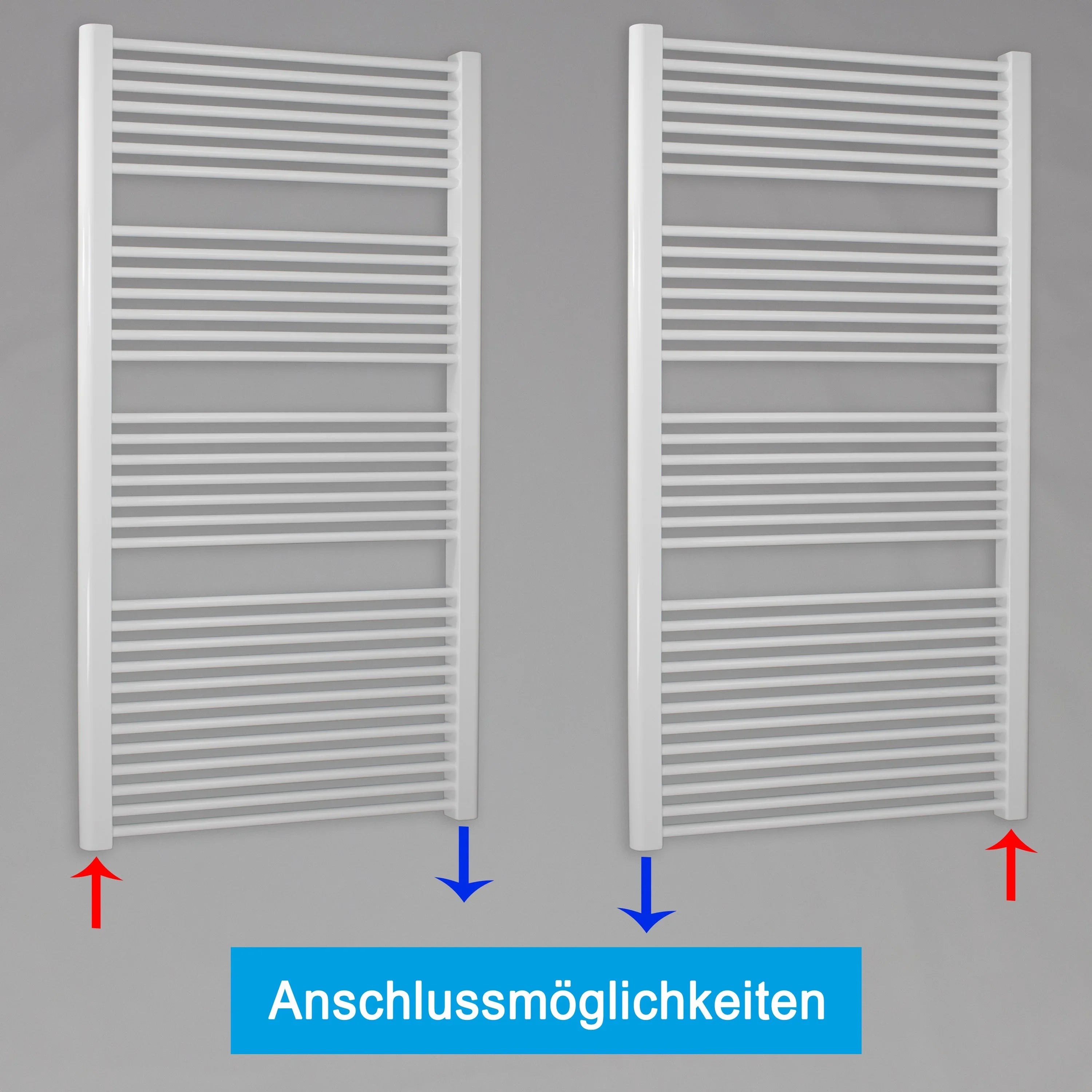 Badheizkörper gerade mit Standardanschluss Handtuchhalter Badezimmer Heizung Handtuchwärmer 1732 x 600 weiß Anschlussmöglichkeiten - heizkoerper.shop
